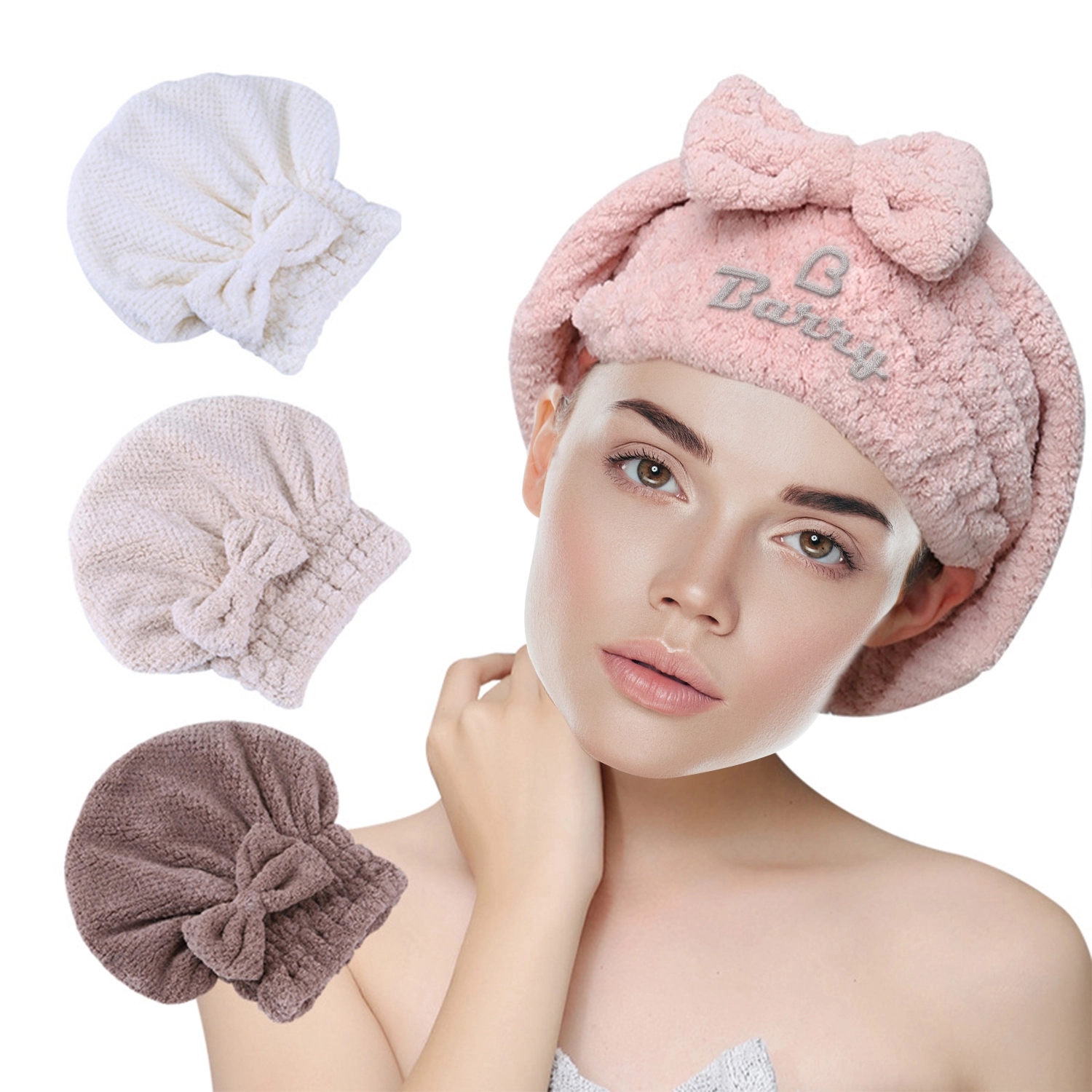 Bowknot Coral Fleece Bathing Cap 2