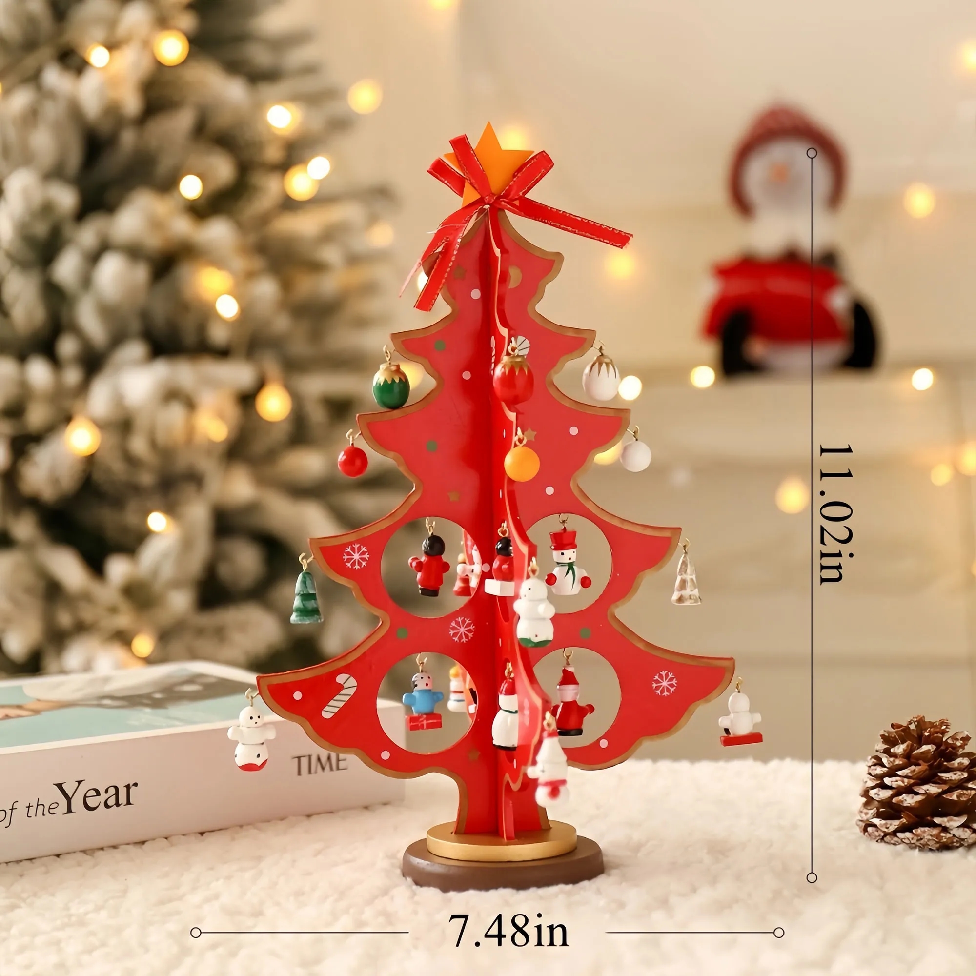 Mini Wooden Christmas Tree Desktop Ornament Hanging Decor 9