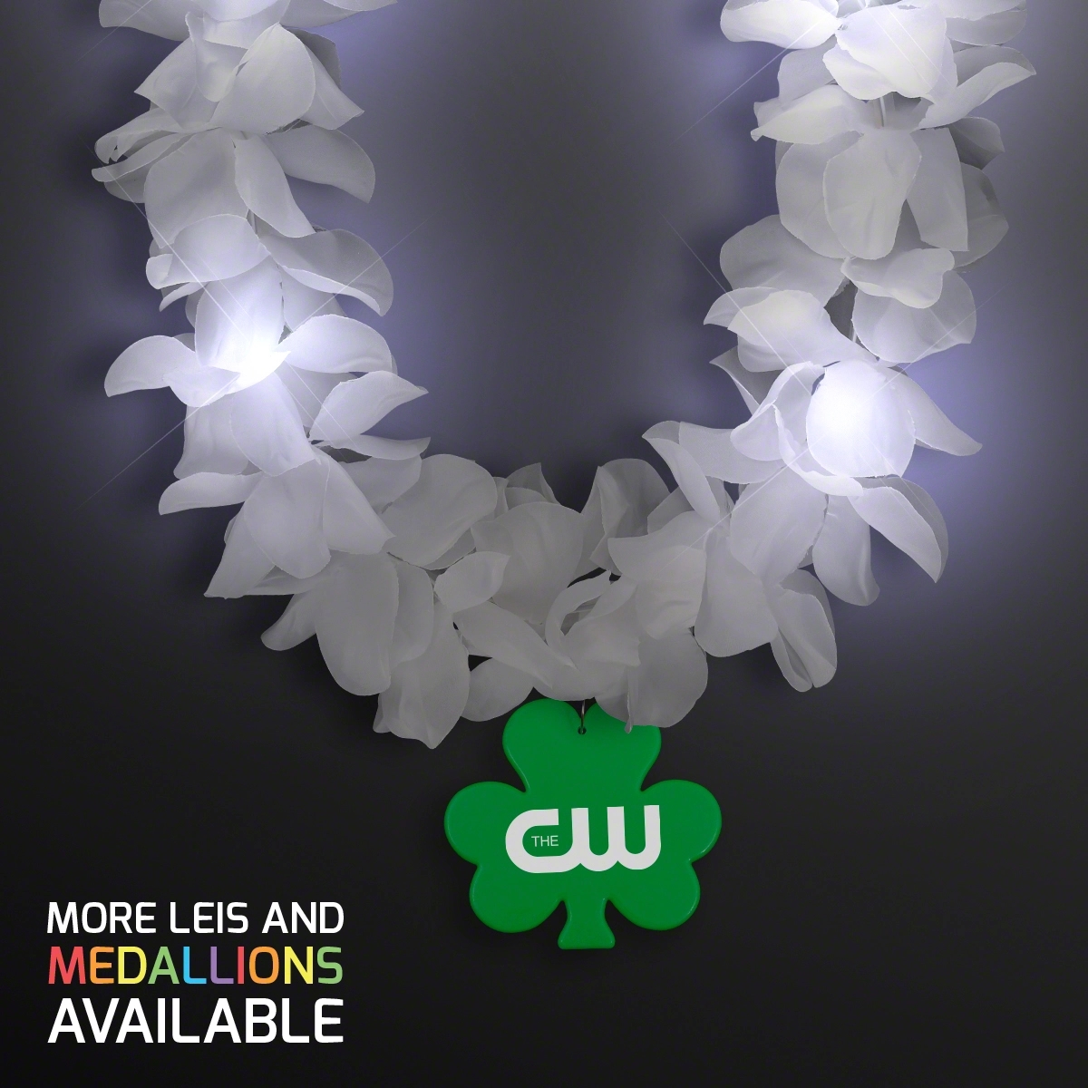 White Flower Light Up Lei with Medallion 32