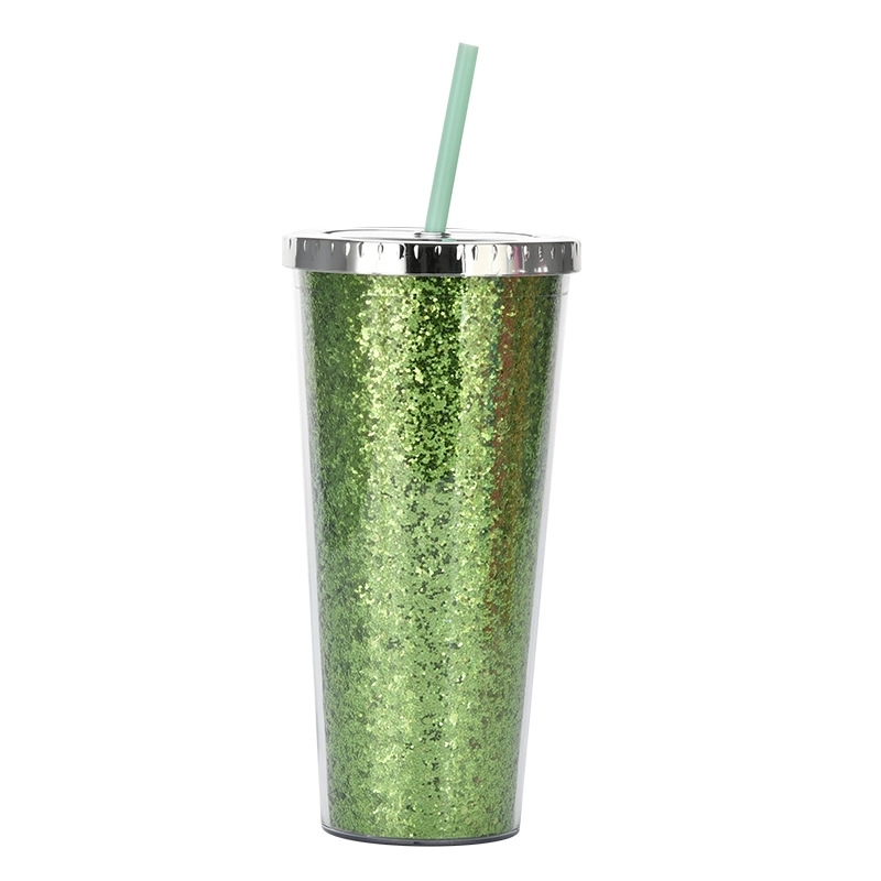 Custom Transparent  AS Plastic Sequin Straw Tumbler 4