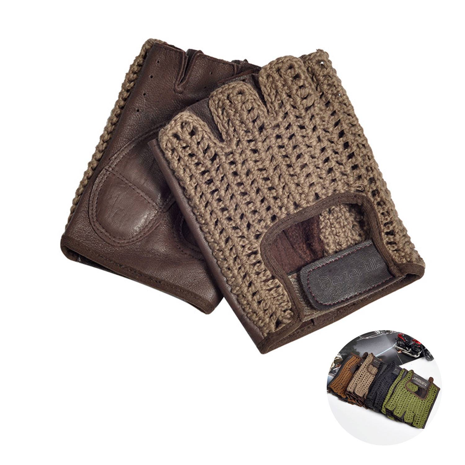 Leather Knitted Anti-slip Breathable Half Gloves 2
