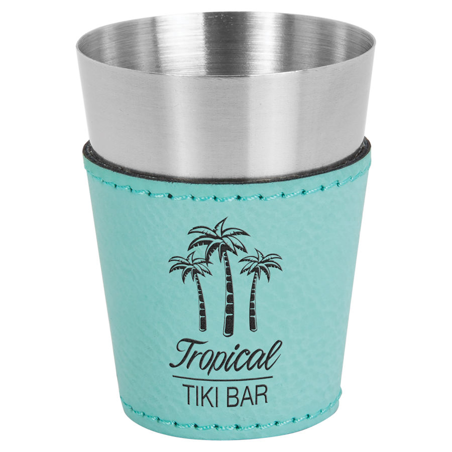 2 oz. Teal Leatherette & Stainless Steel Shot Glass 2