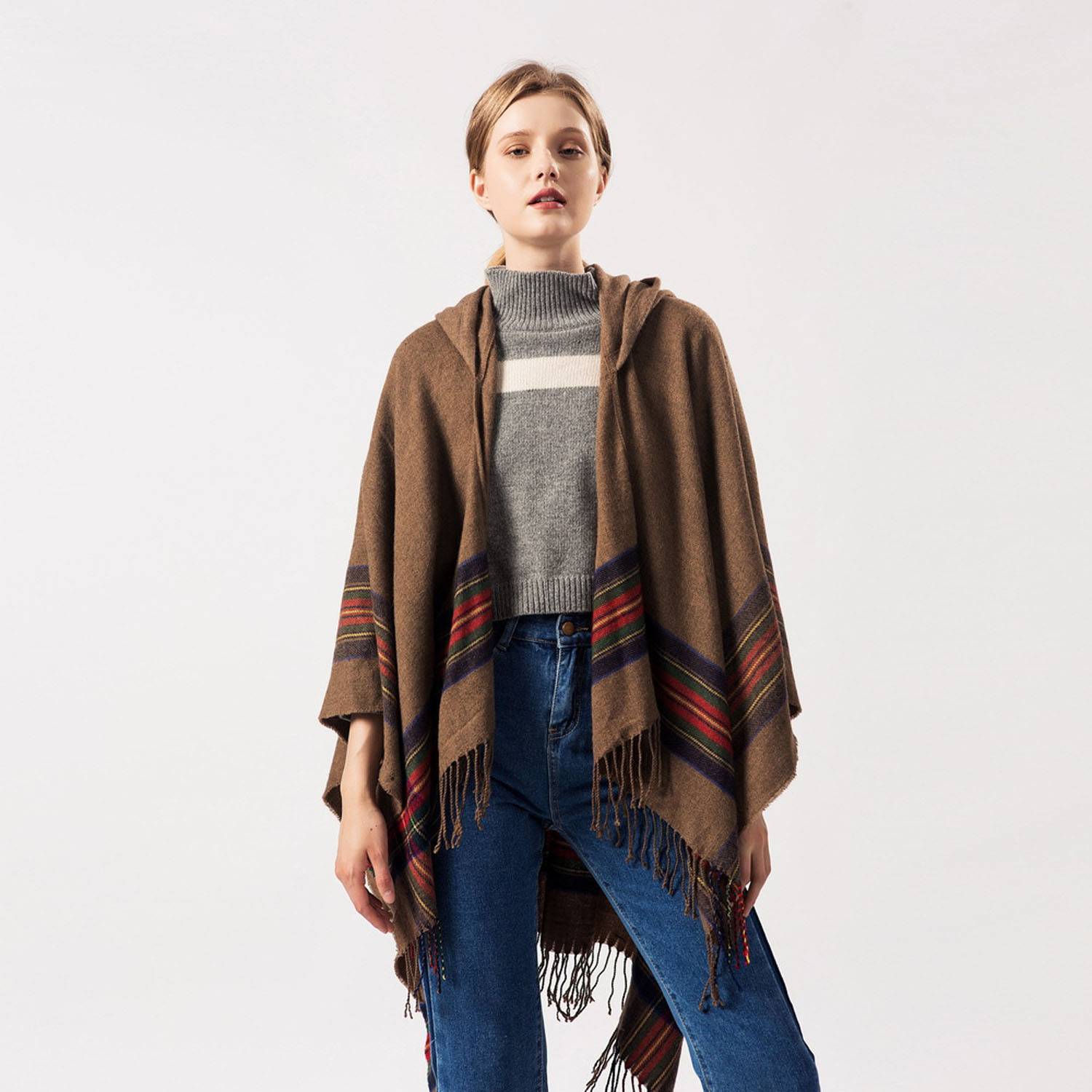 Fashionable Striped Shawl with Luxurious Tassels 4
