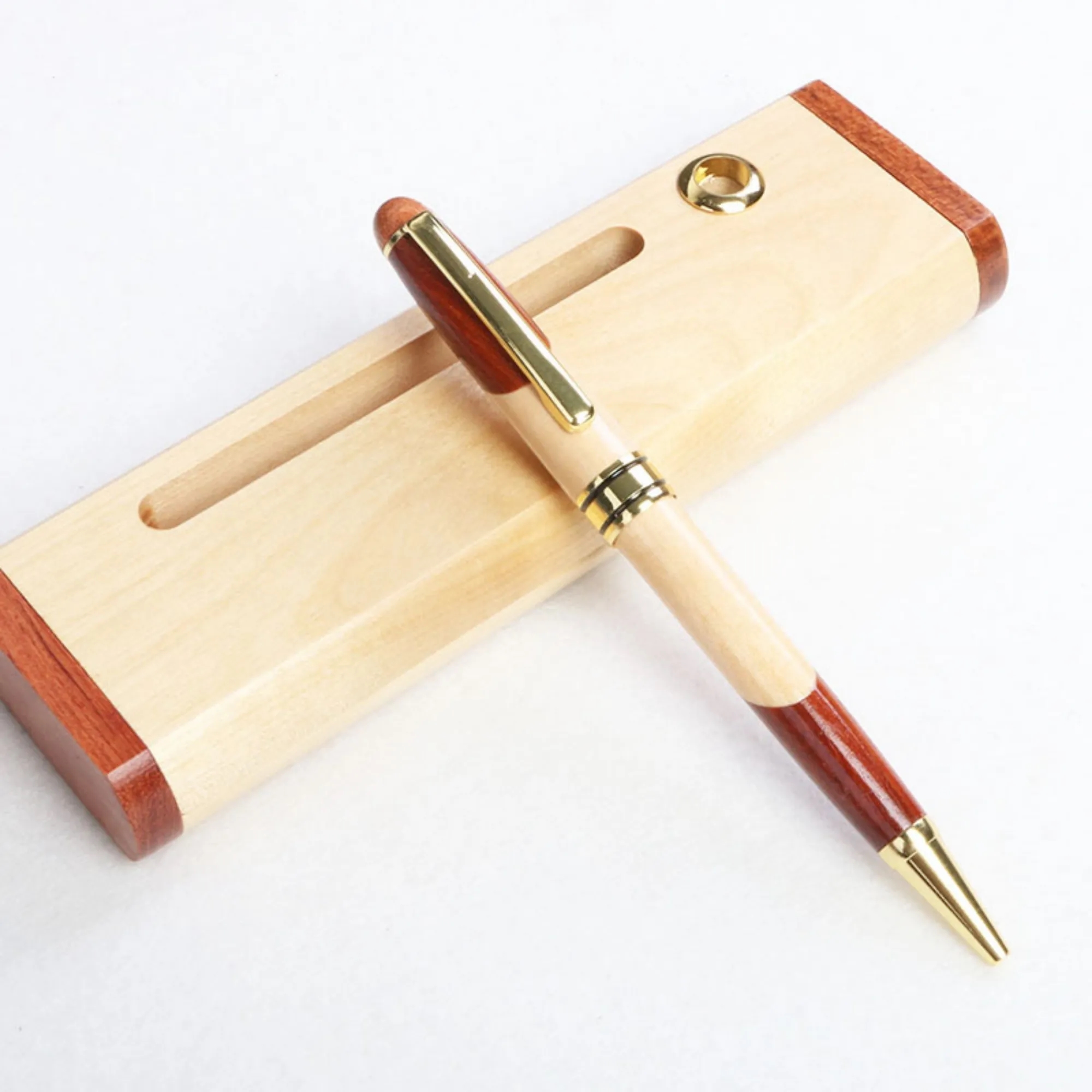 Inlaid Wood and Maple Pen & Business Card Holder Set 10