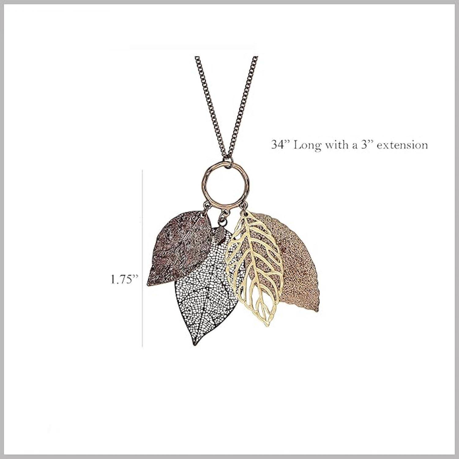 Gold&Silver Double Color Autumn Leaf Pendant Necklace 3