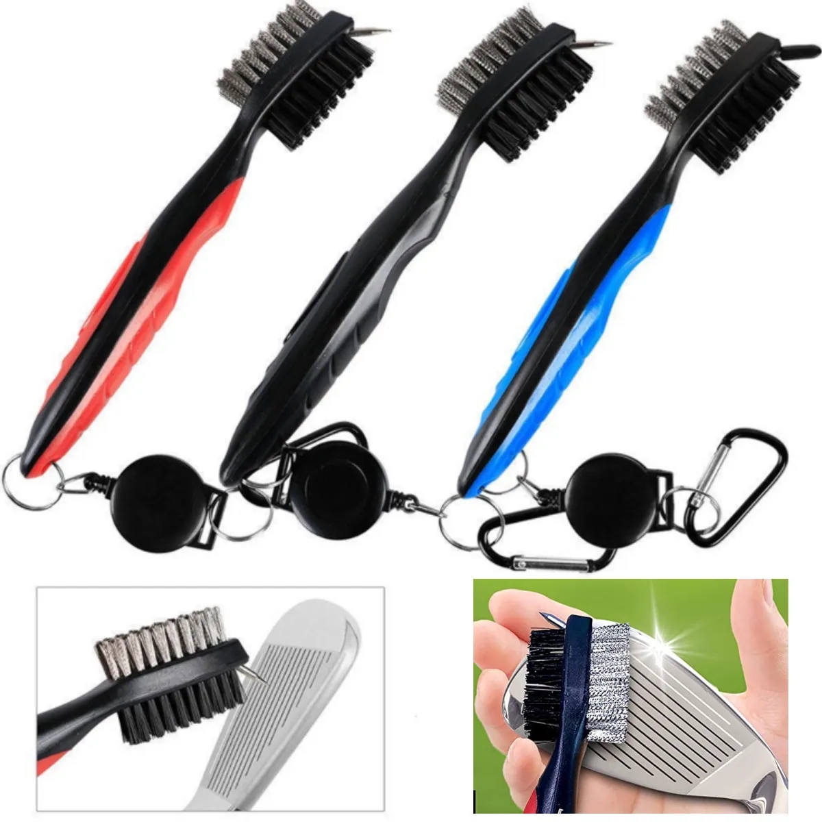 Golf Club Brush Groove Cleaner With Retractable Zip-Line 3