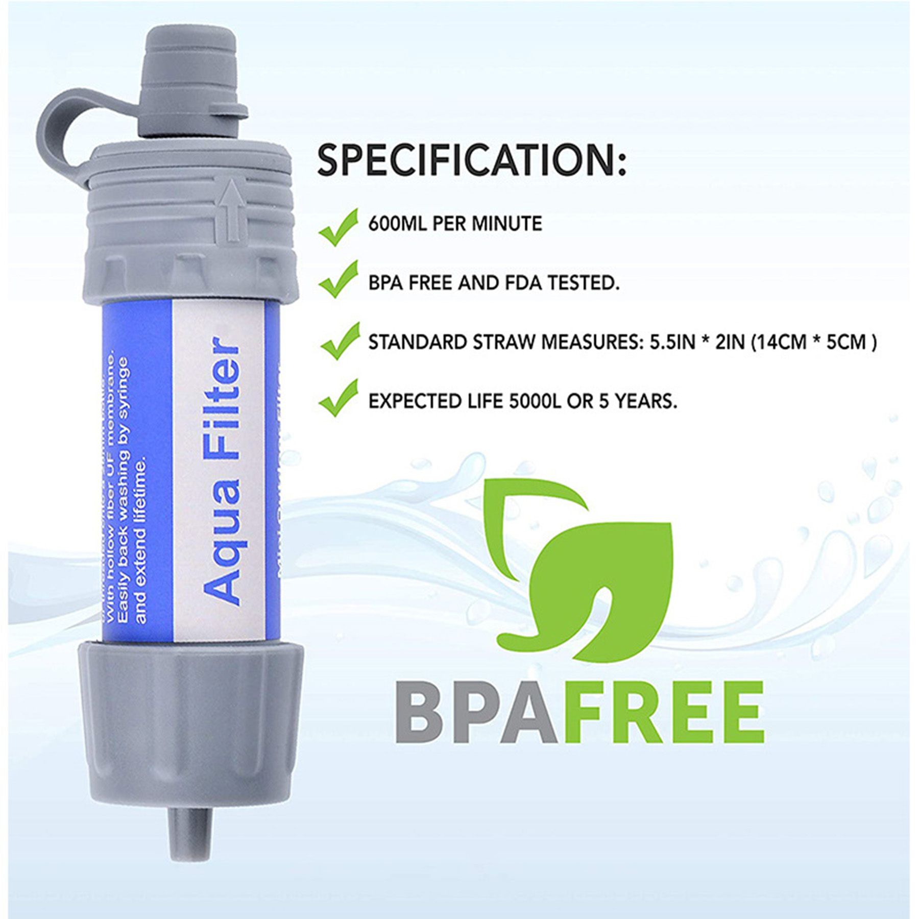 Outdoor Portable Water Filter Straw, custom sports ball with logo imprint 3