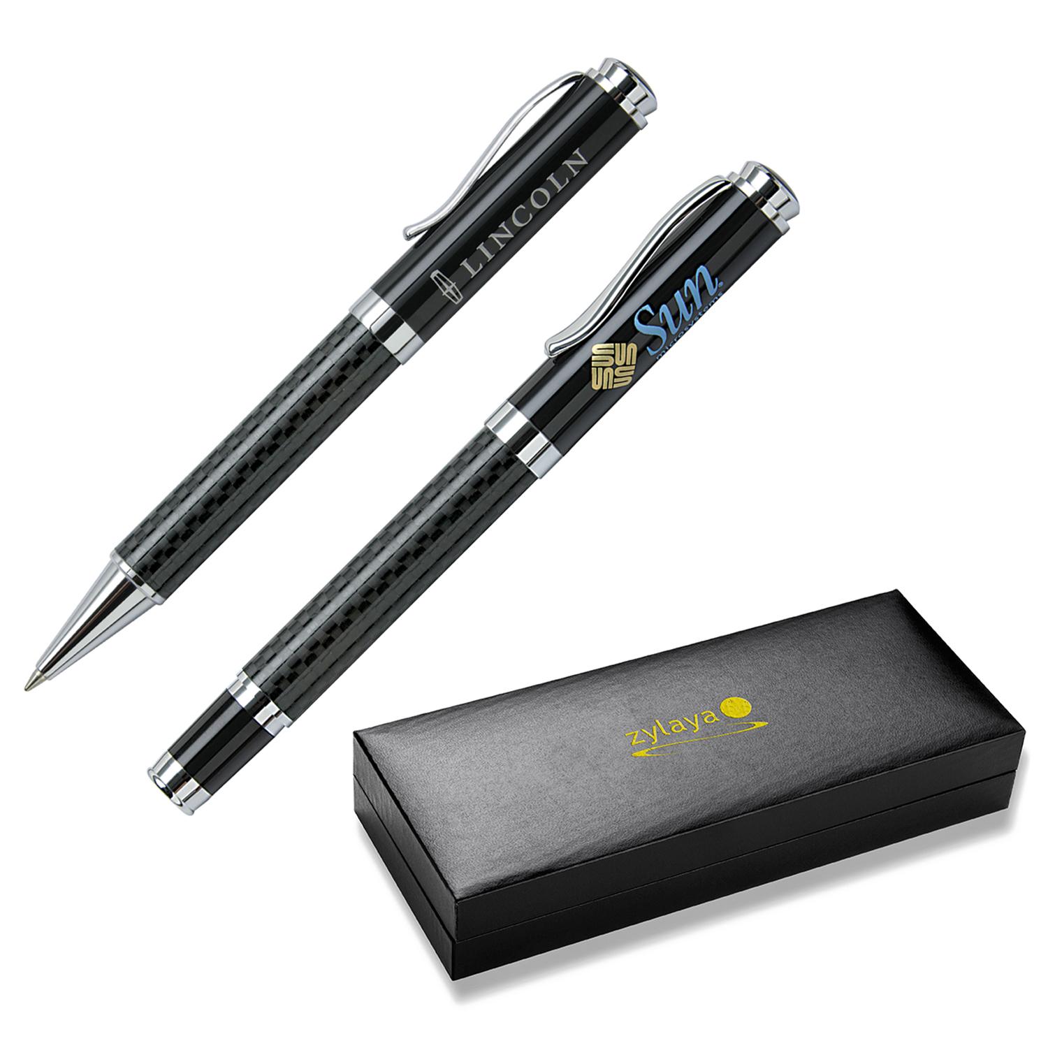 Black-Carbon Fiber Pen Set in Gift Box (Roller Ball + Ball Point Pens) 2