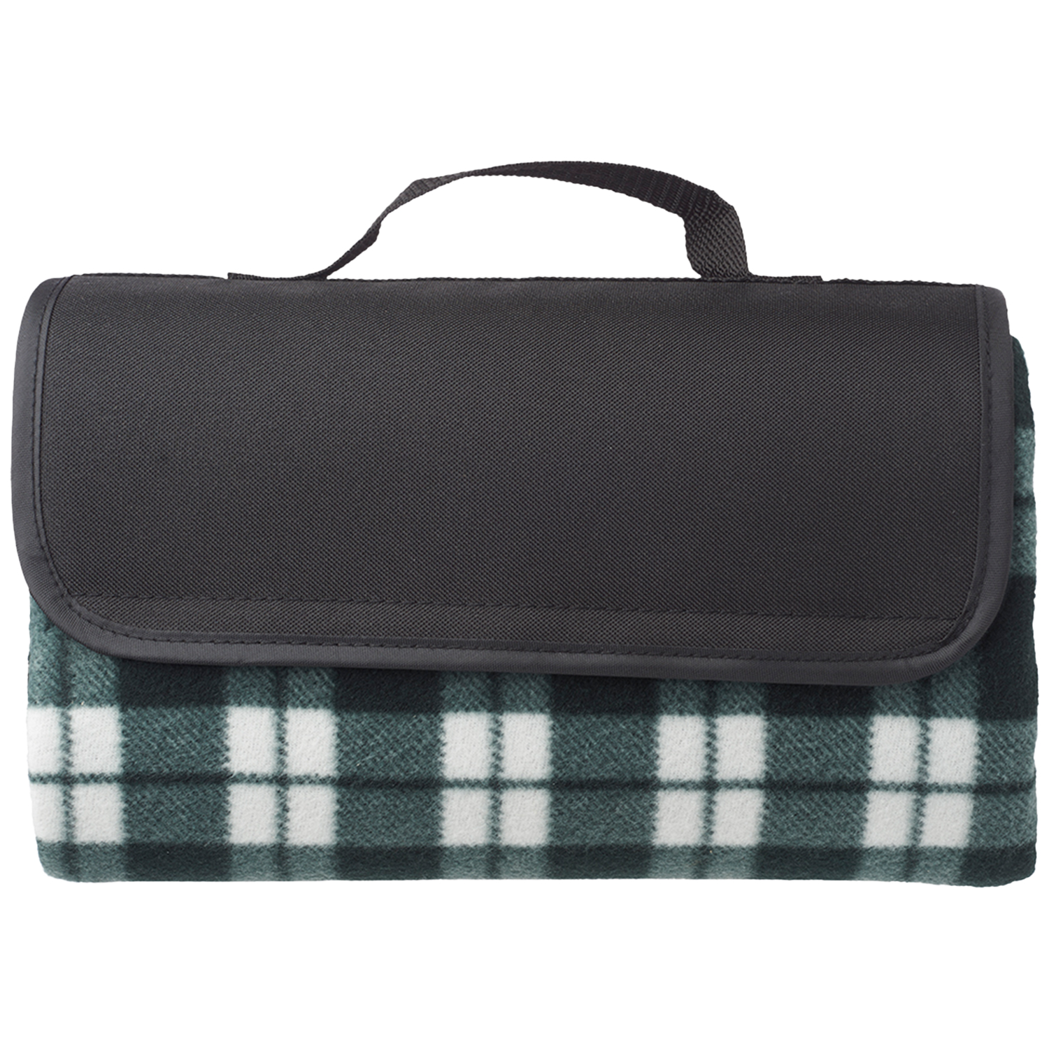 Fleece Blanket w/ Grid Pattern Design & Woven Handle Roll Up 3
