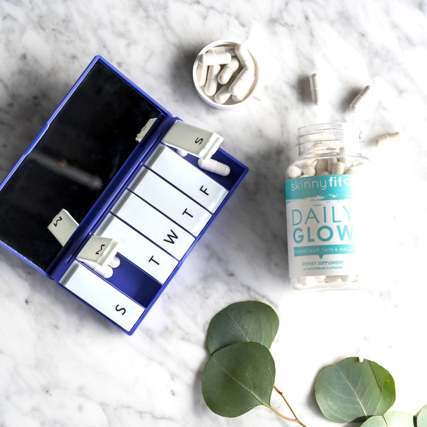 Pill Box 7-Day Supplement Organizer With Mirror 8