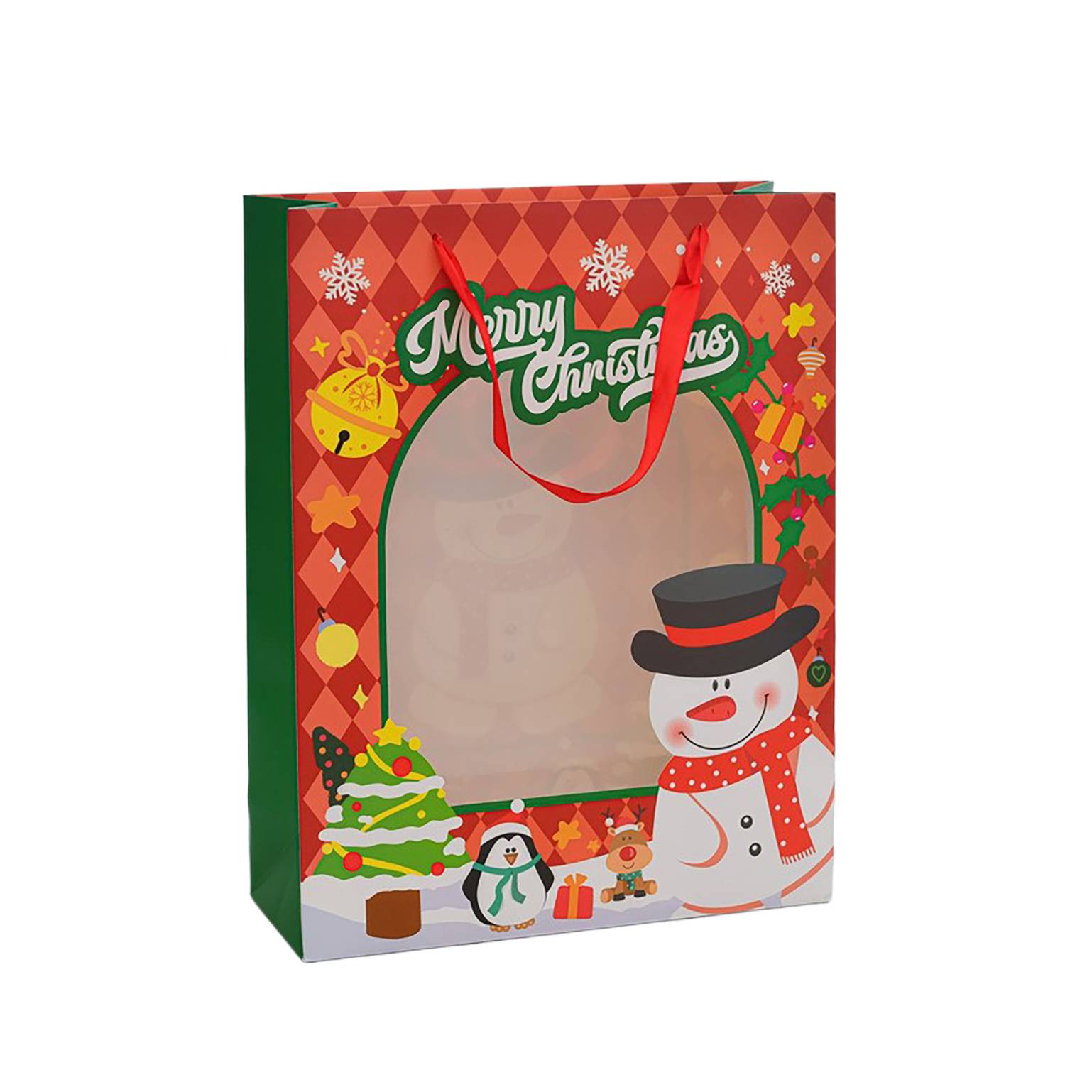 Christmas Gift Paper Bag w/ Clear Window 12
