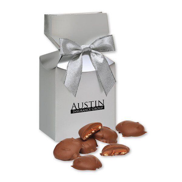 Caramel Pecan Clusters in Silver Premium Delights Gift Box