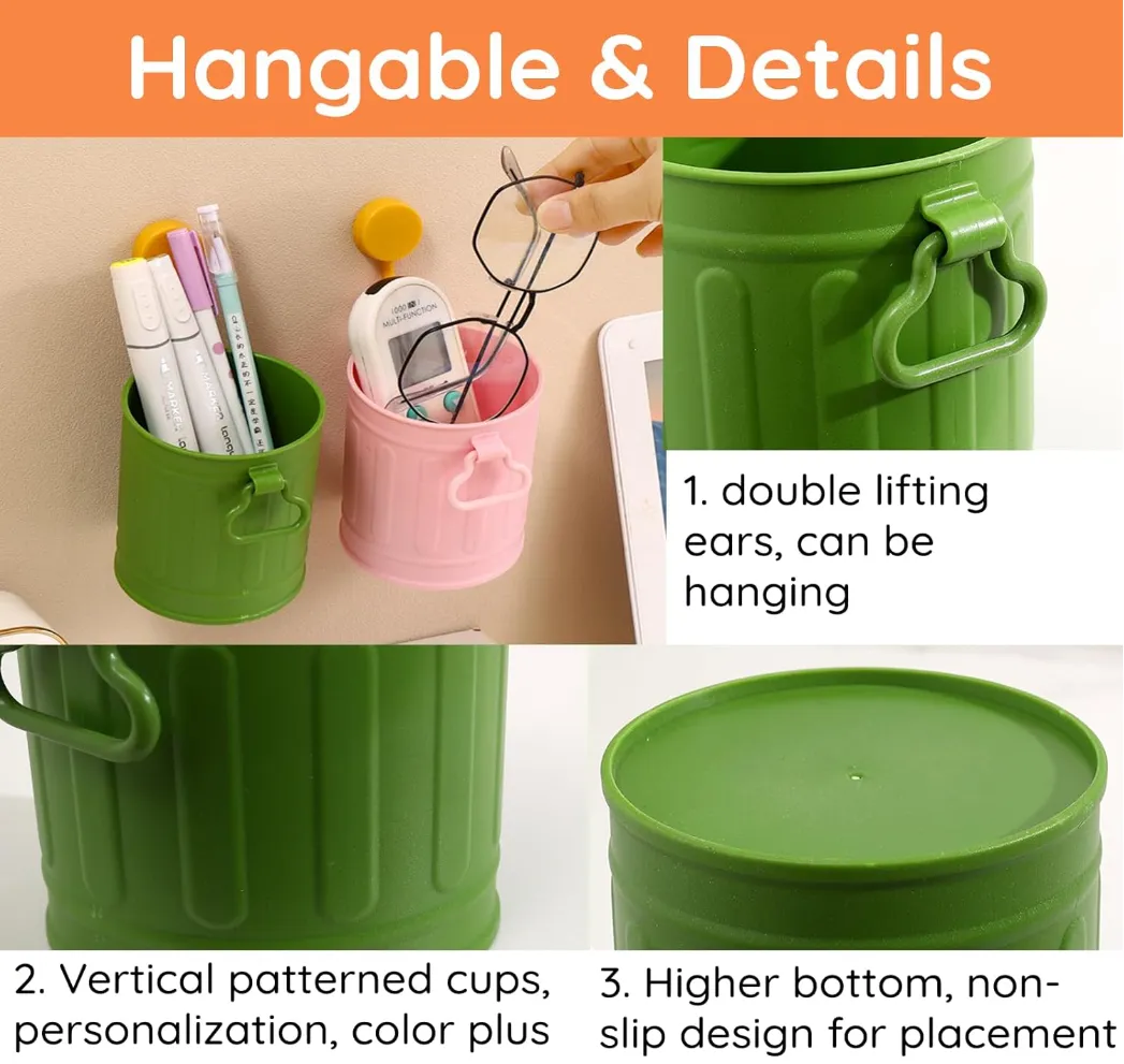 Retro Iron Bucket Shaped Hangable Pen Holder Desk Organizer 1