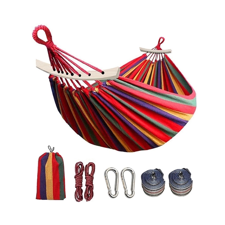Folding Travel-friendly Canvas Hammock With Wooden Stick 1