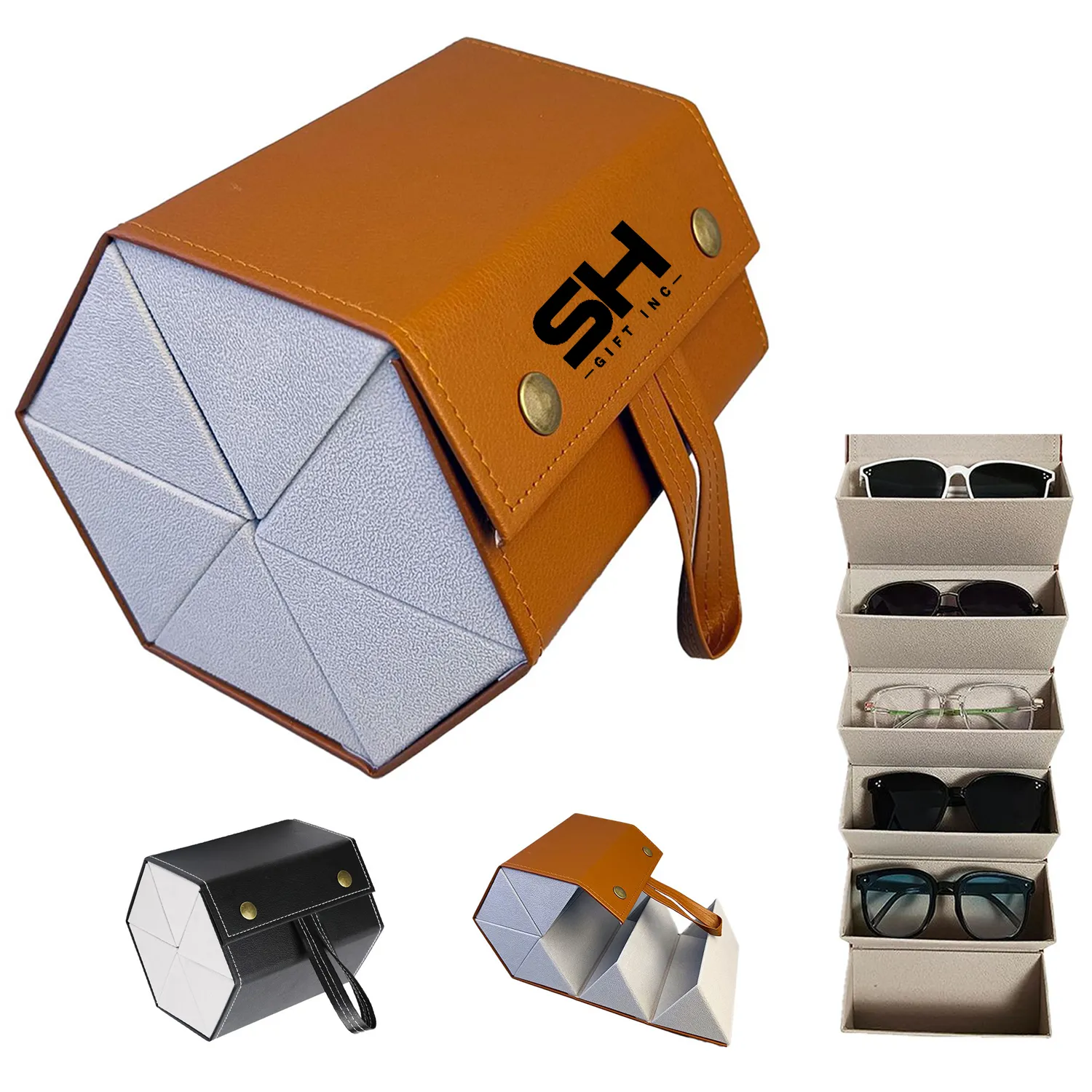 6-Slot Leather Foldable Multiple Glasses Case 2