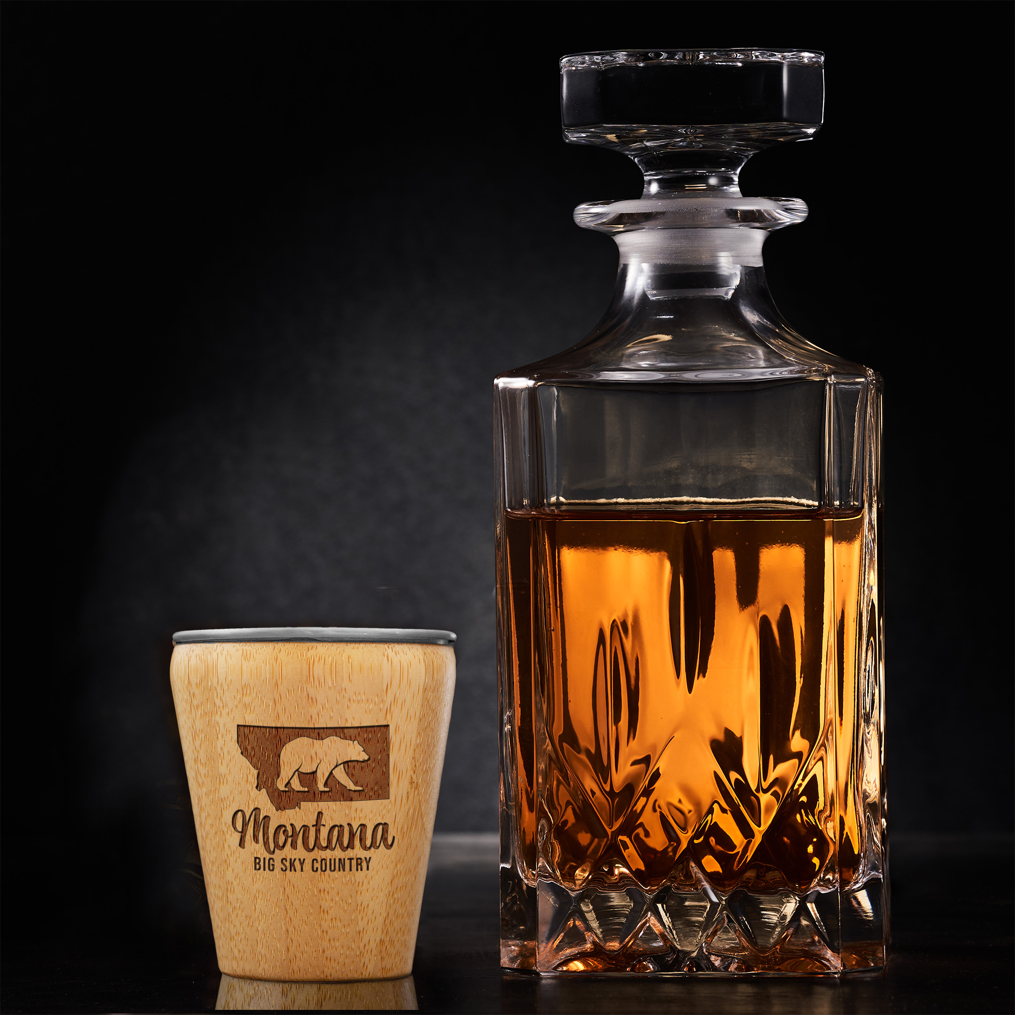 Montana State Bamboo and Stainless Steel Shot Glass 3