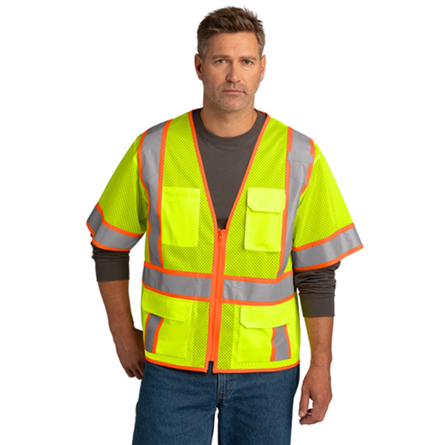 CornerStone® ANSI 107 Class 3 Surveyor Mesh Zippered Two-Tone Short Sleeve Vest 5
