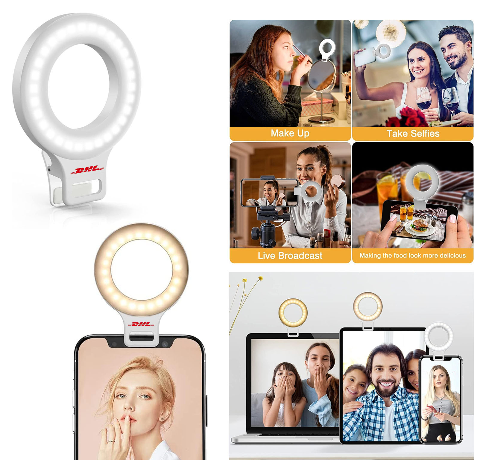 iBank ® Professional Clip On Rechargeable Selfie Ring Light for Phone, Laptop with 60 LEDs. Free Shi 2