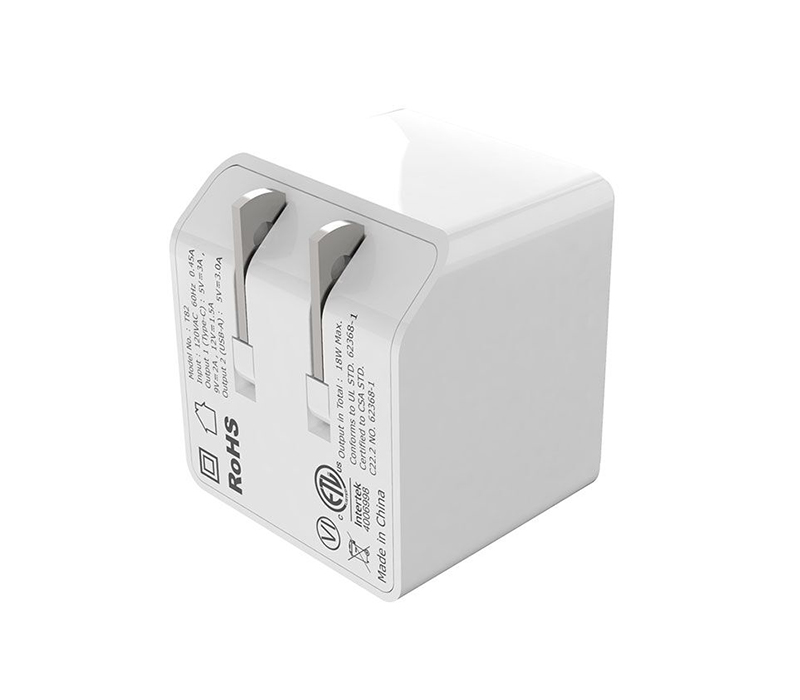 Dual Port USB Foldable Wall Plug Charger - PD 18W + QC3.0 14