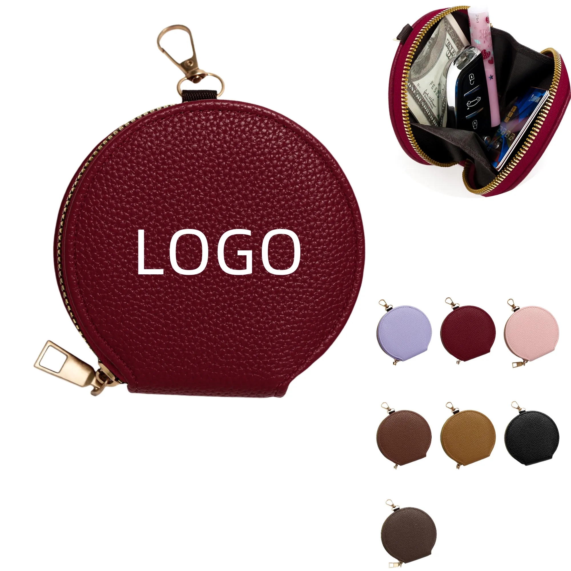 Zippered Coin Purse Wallet Card Pouch With Keychain