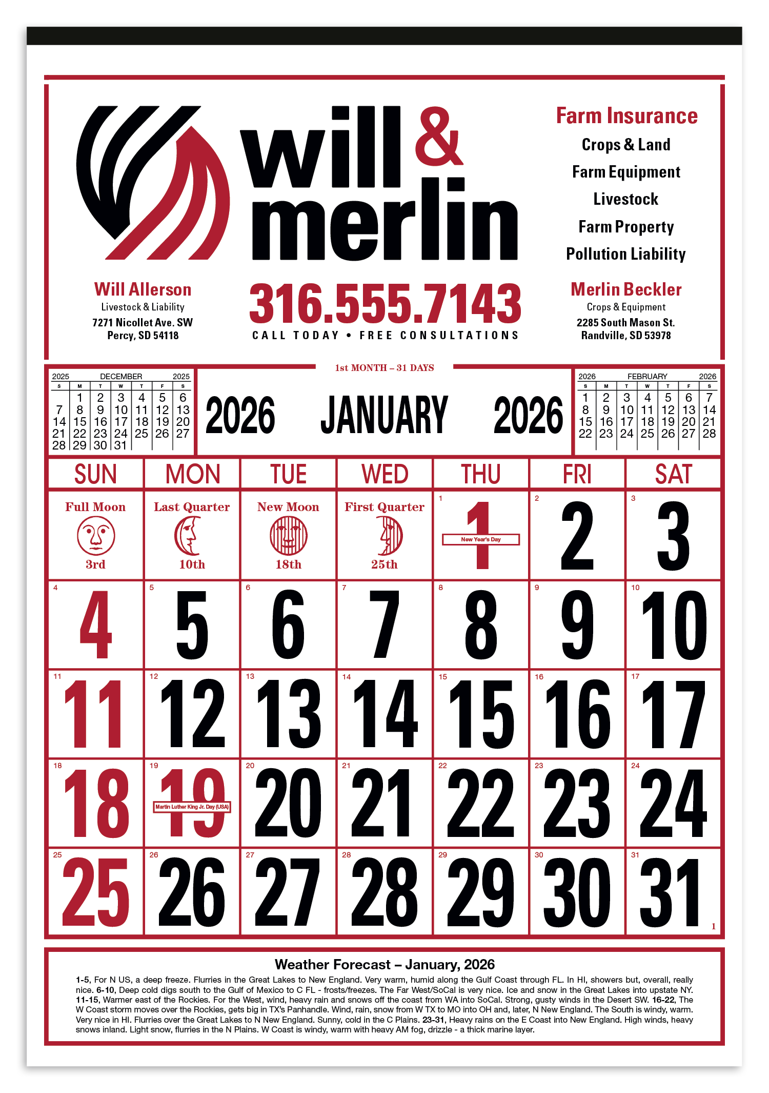 Skinner & Kennedy® Commercial 12-Sheet Calendar 11