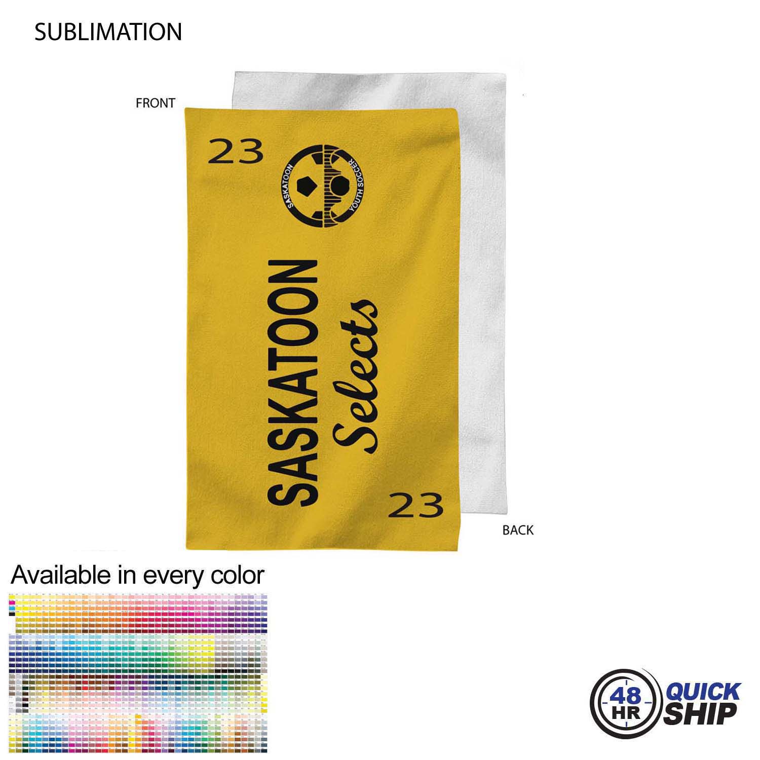 48 Hr Quick Ship - Team Towel in Plush and Soft Velour Terry Cotton Blend, 12x18, Sublimated 2