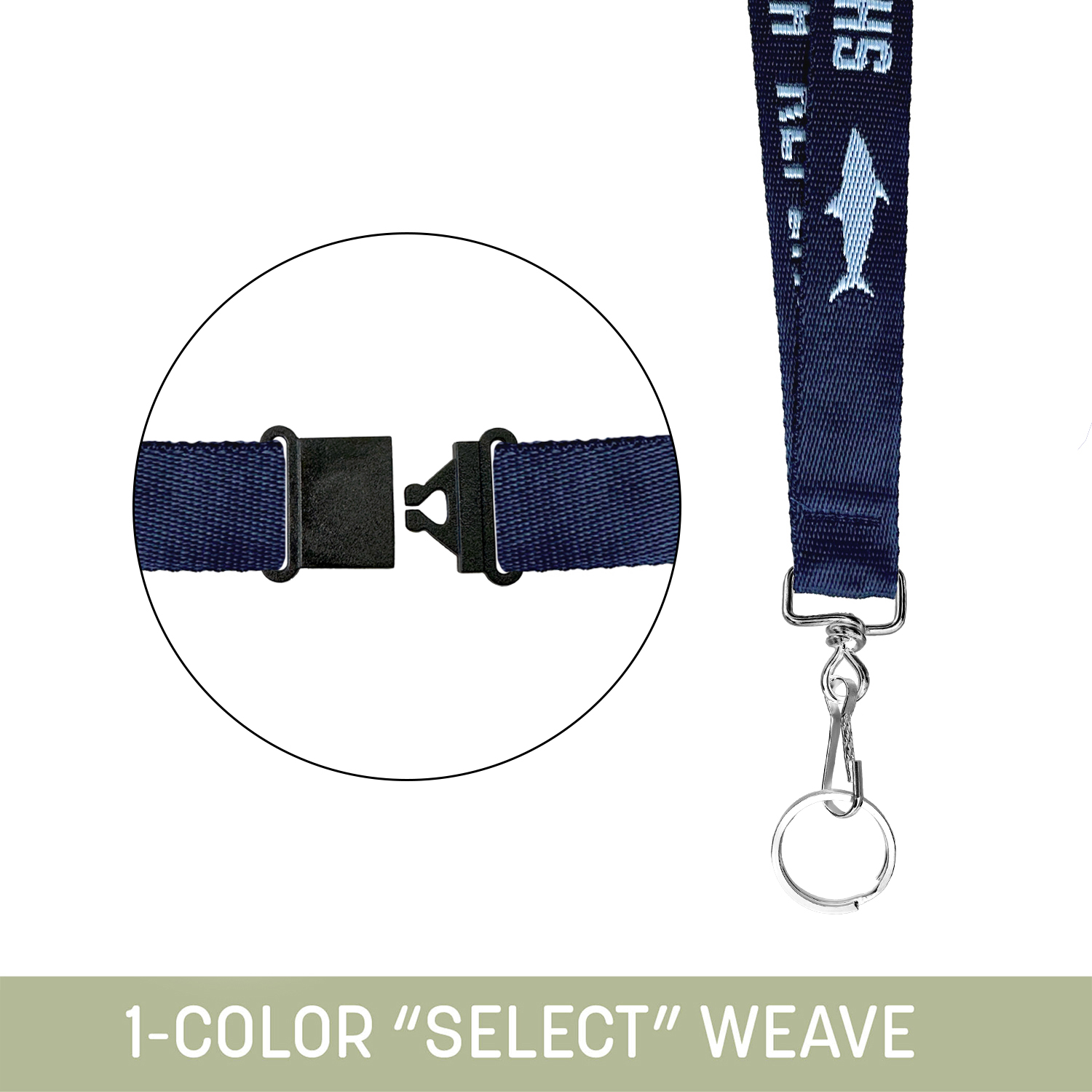 1" Woven lanyard w/ Swivel Snap & Split Ring & Breakaway - "Select" Weave 11