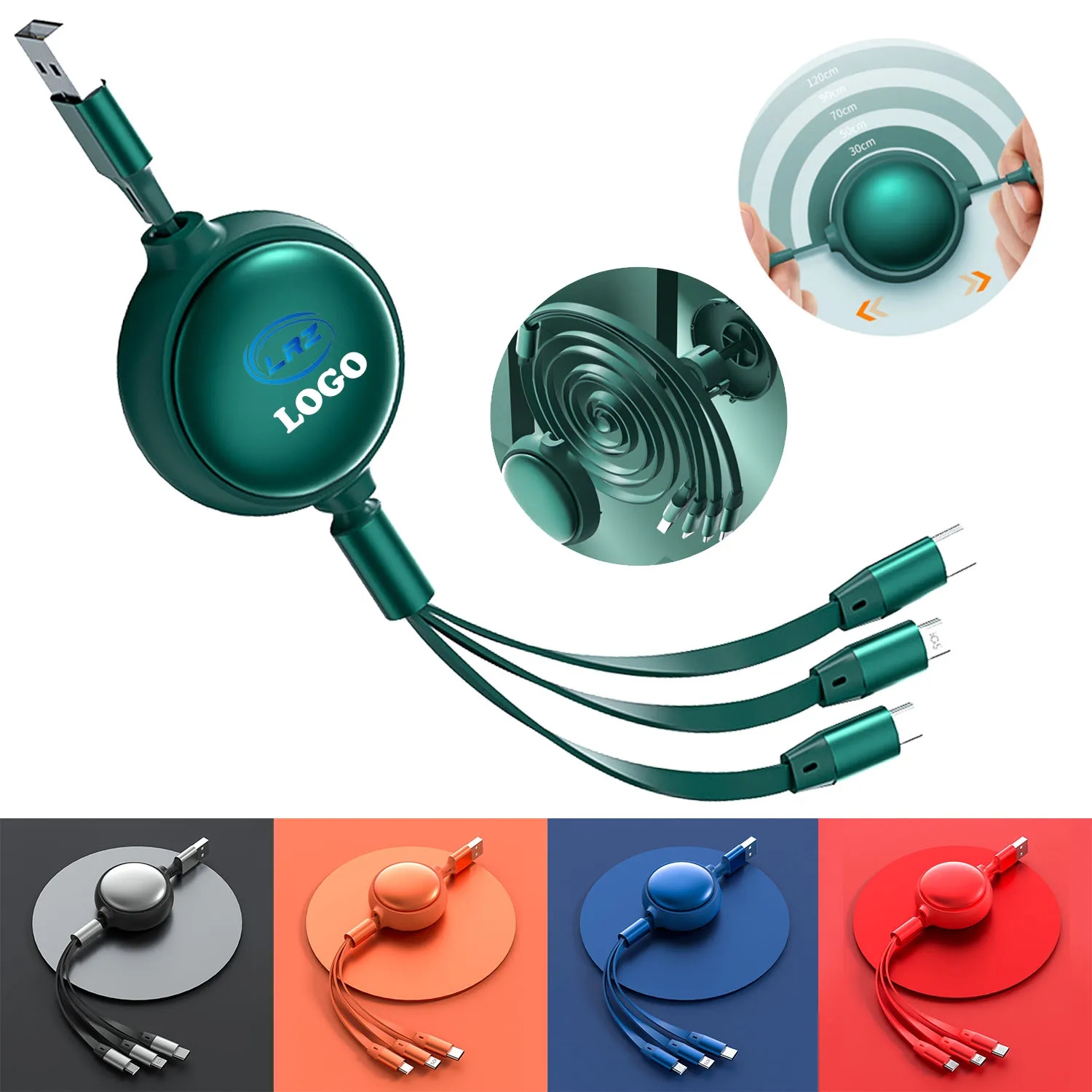 3 in 1 Multi USB Retractable Charger Cable 3A Multiple Cord 4