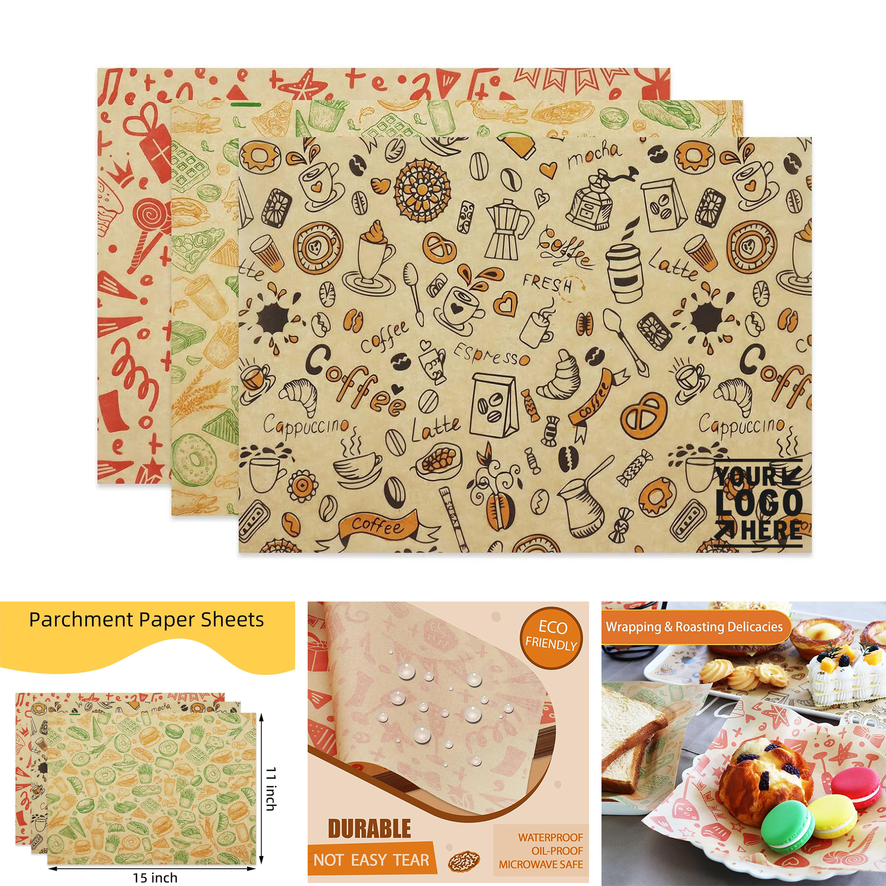 Food Basket 11"x15" Best Kraft Food Wrapping Paper Sheet Liner Premium Deli Sandwich Wrapper 2