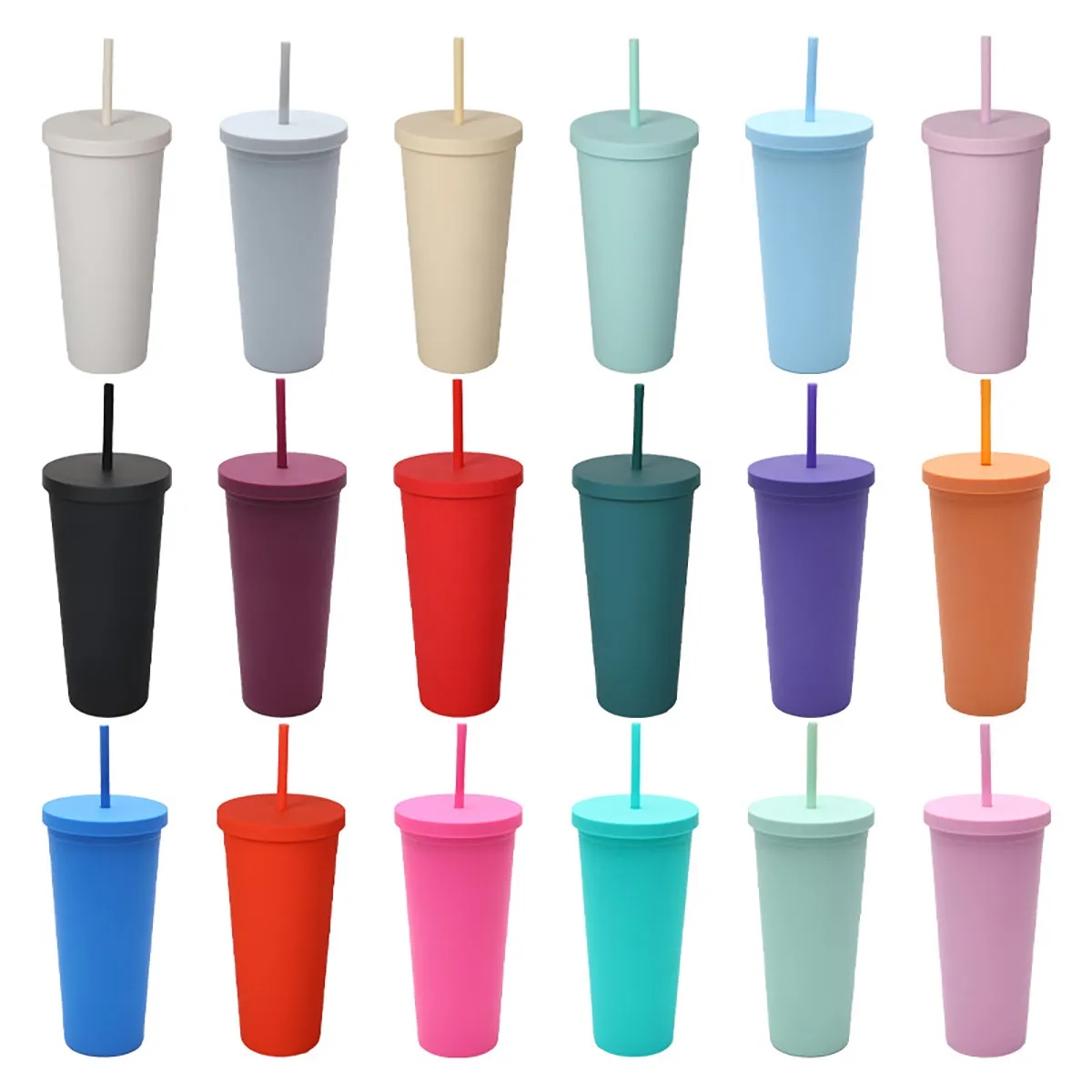24Oz Straw Coffee Cup With Lid Simple Portable Tumbler 6