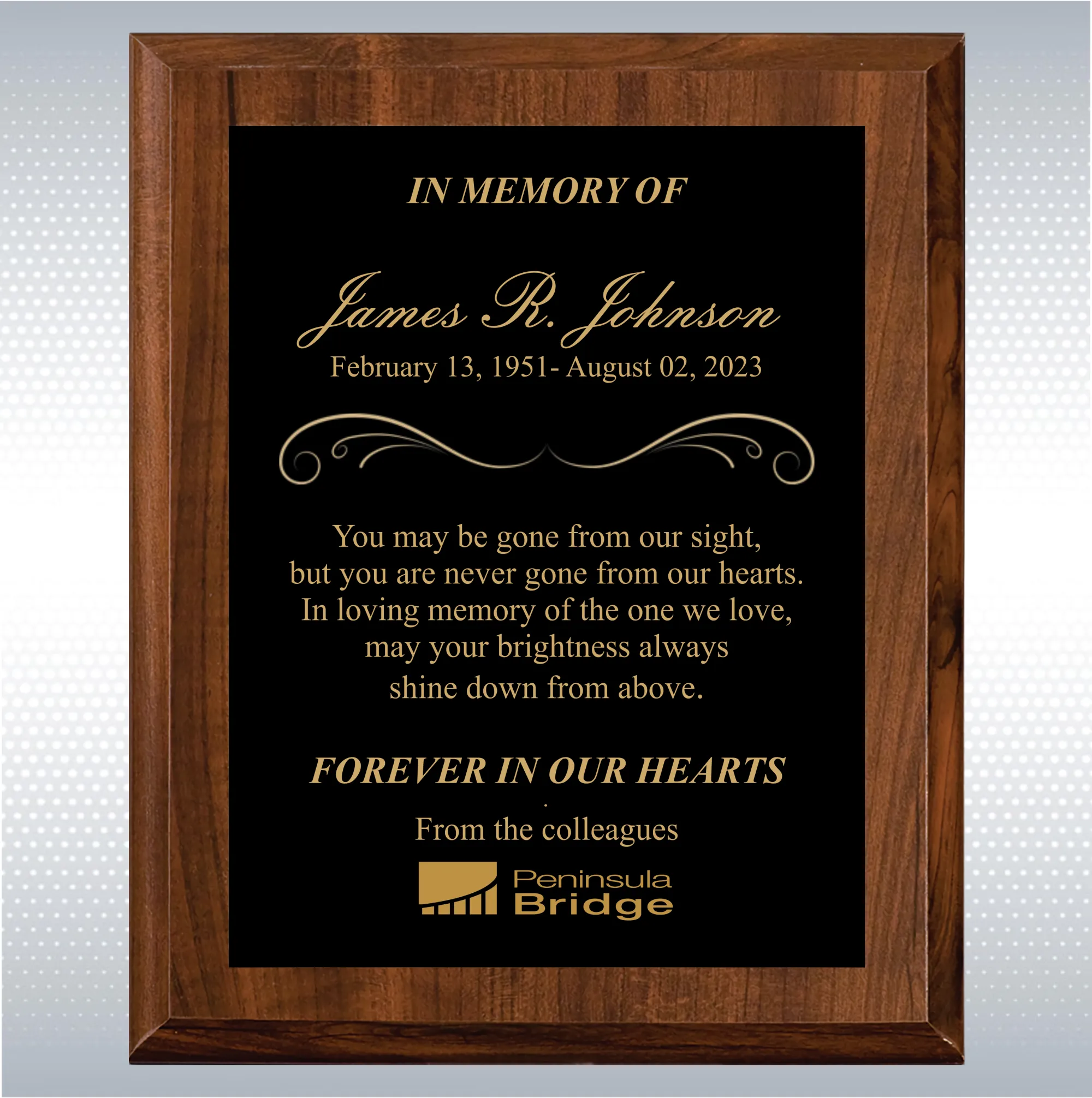 Cherry Finish Personalized Memorial Gift Aaward 12