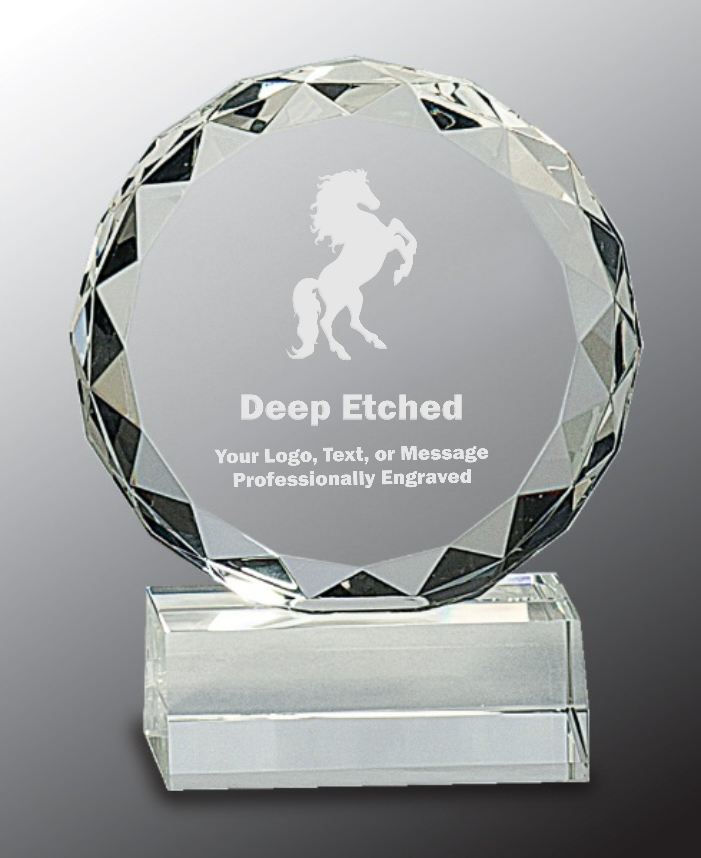 5 1/4" Round Facet Crystal Award on Clear Pedestal Base