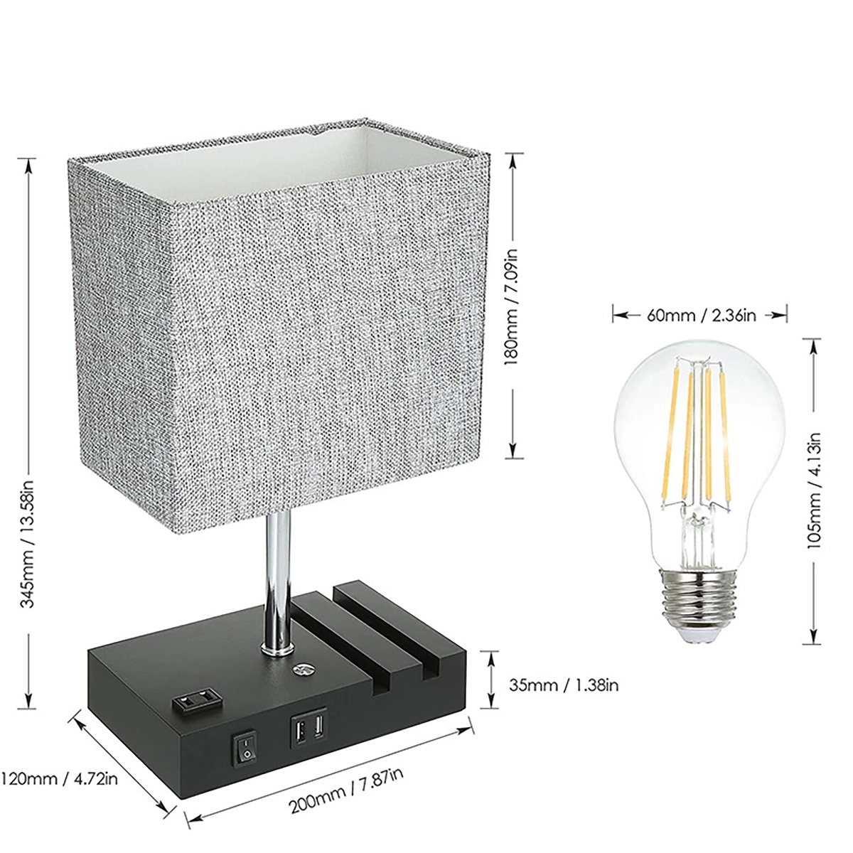 Dimmable Table Lamp With Usb Ports And Outlet 5