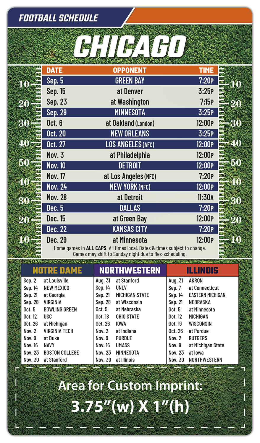 Magnet Football Sport Schedules - 4x7 Round Corners 1
