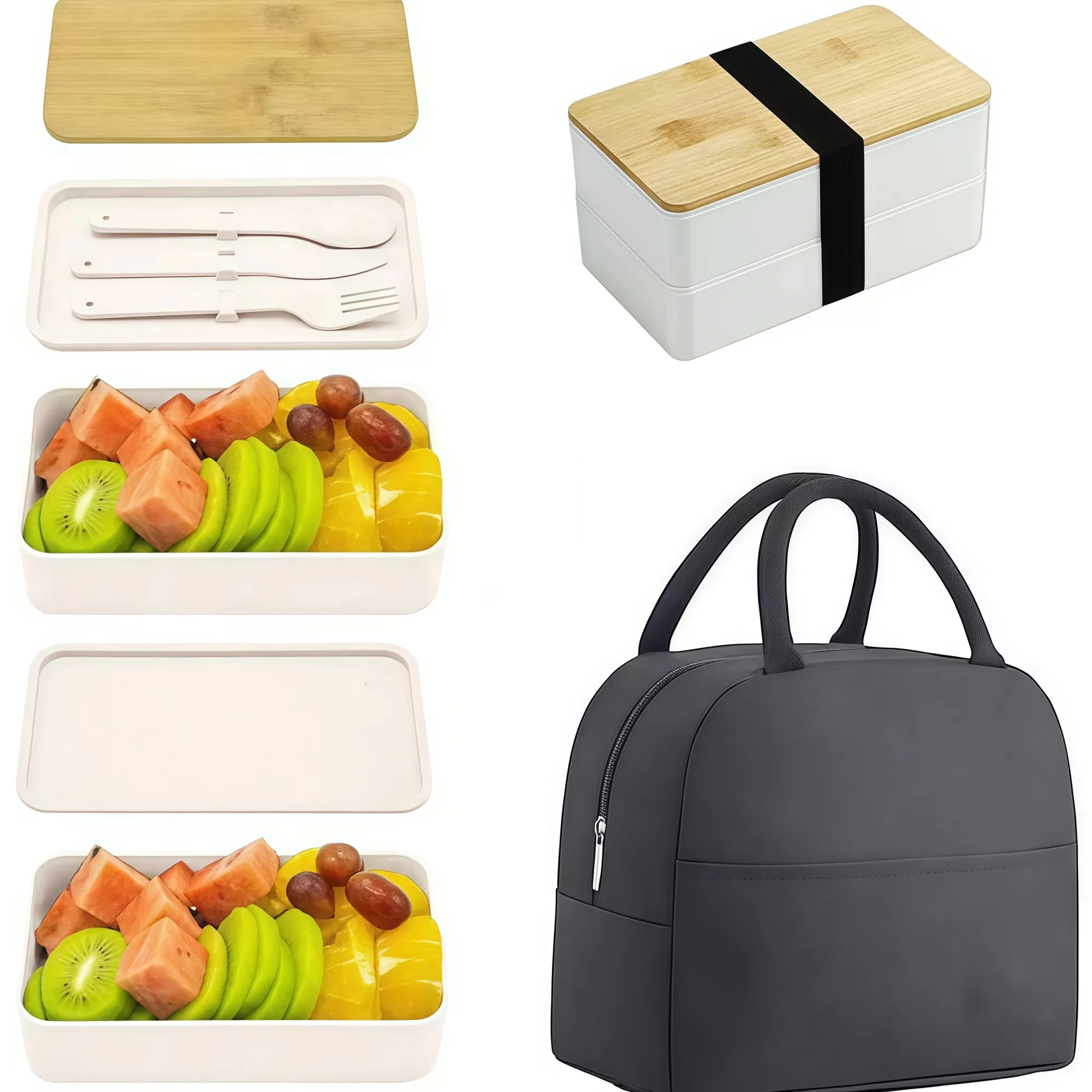 Bamboo-Lid Double-Layer Bento Box 4