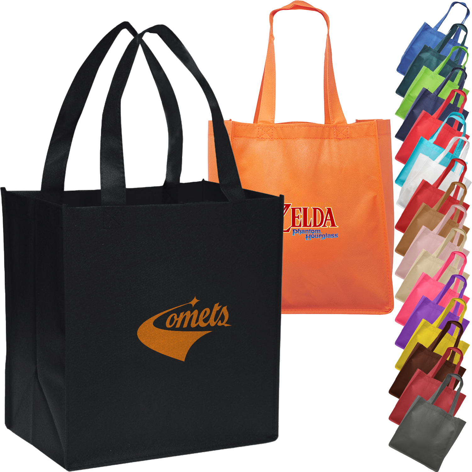 Discount Grocery Non Woven Tote Bag W/ Gusset USA Decorated (12" X 12.75" X 8") 2