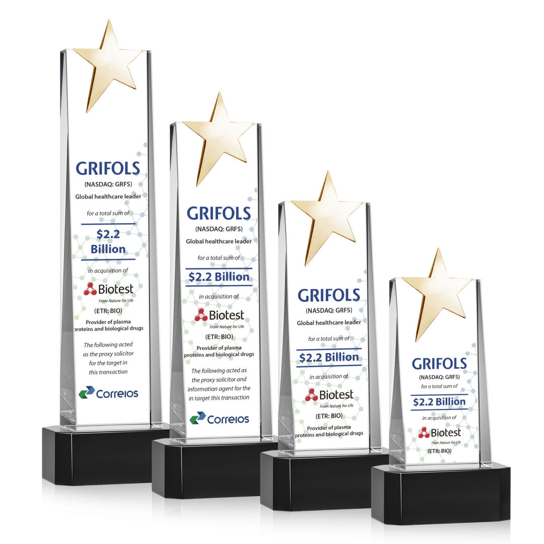 Fanshaw Gold Star VividPrint™ Award on Base - Black 17
