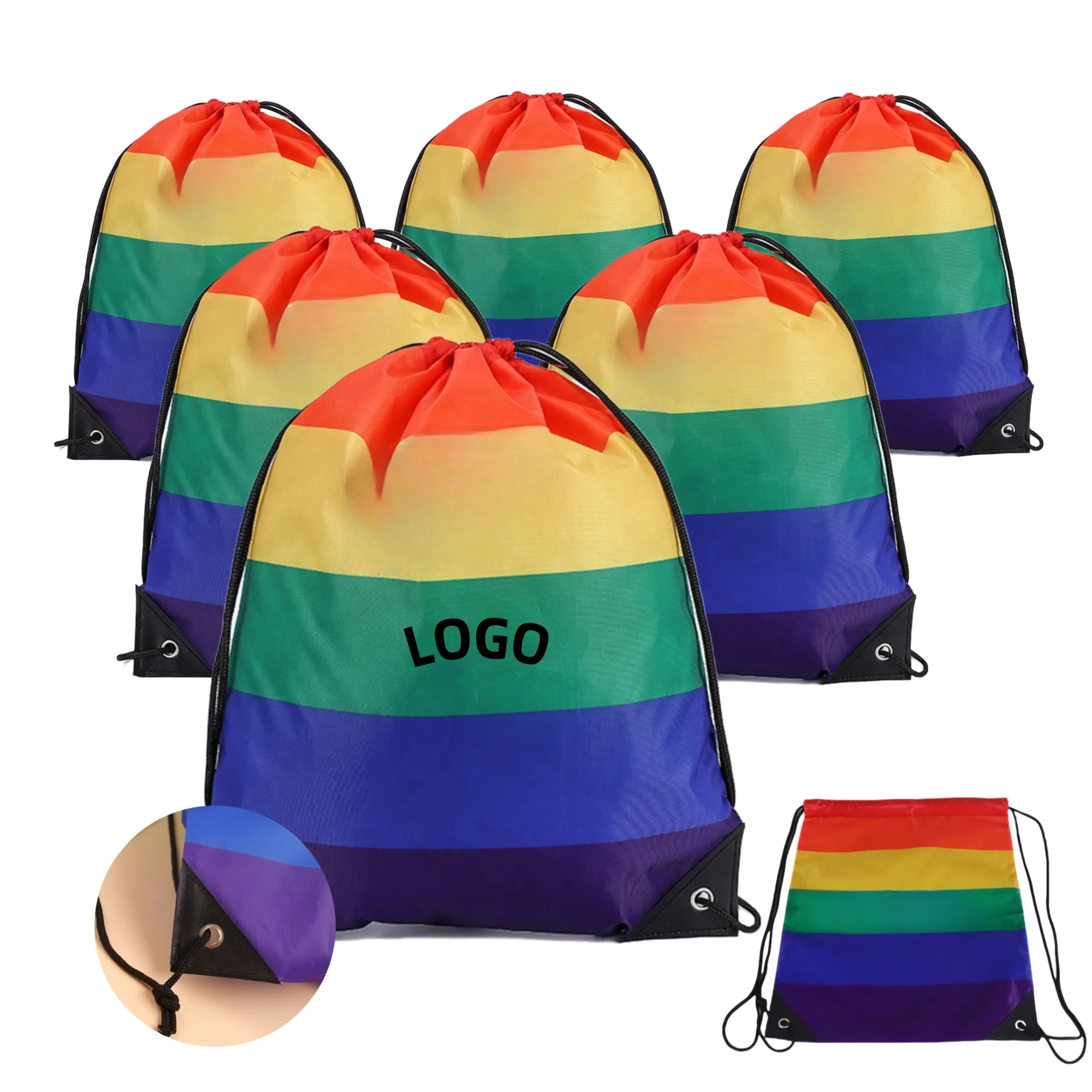 Portable Rainbow Drawstring Backpack 2