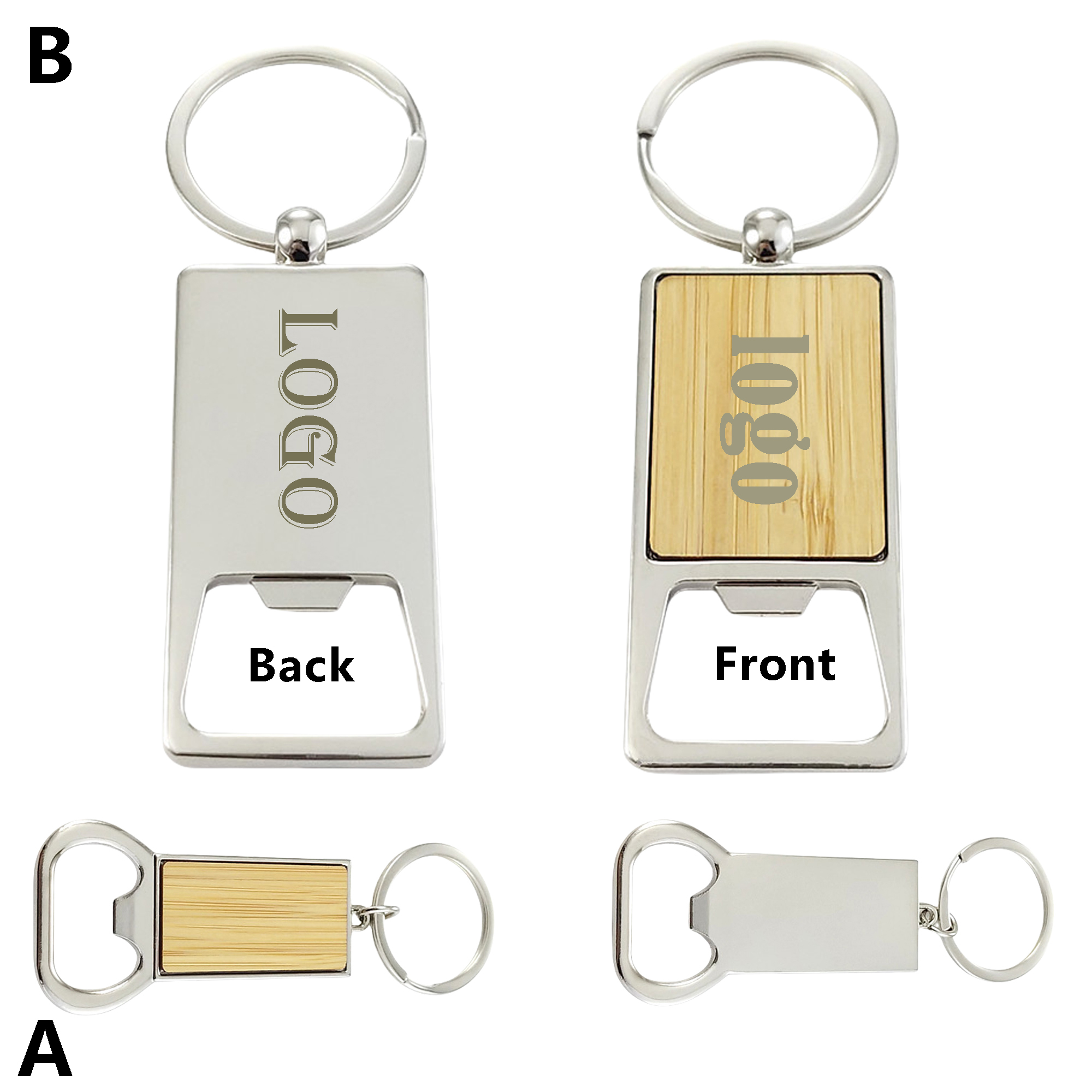 Bamboo Metal Bottle Opener Keychain MOQ50 1