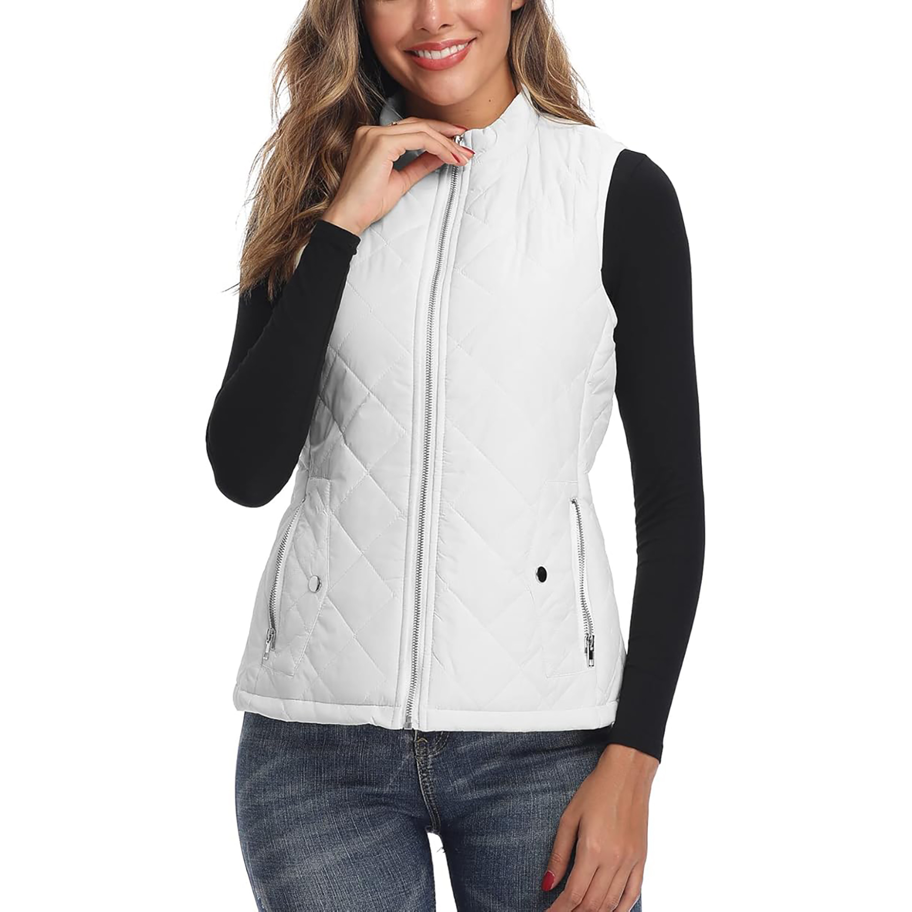 Women's Stand Collar Lightweight Zipper Quilted Vest 8
