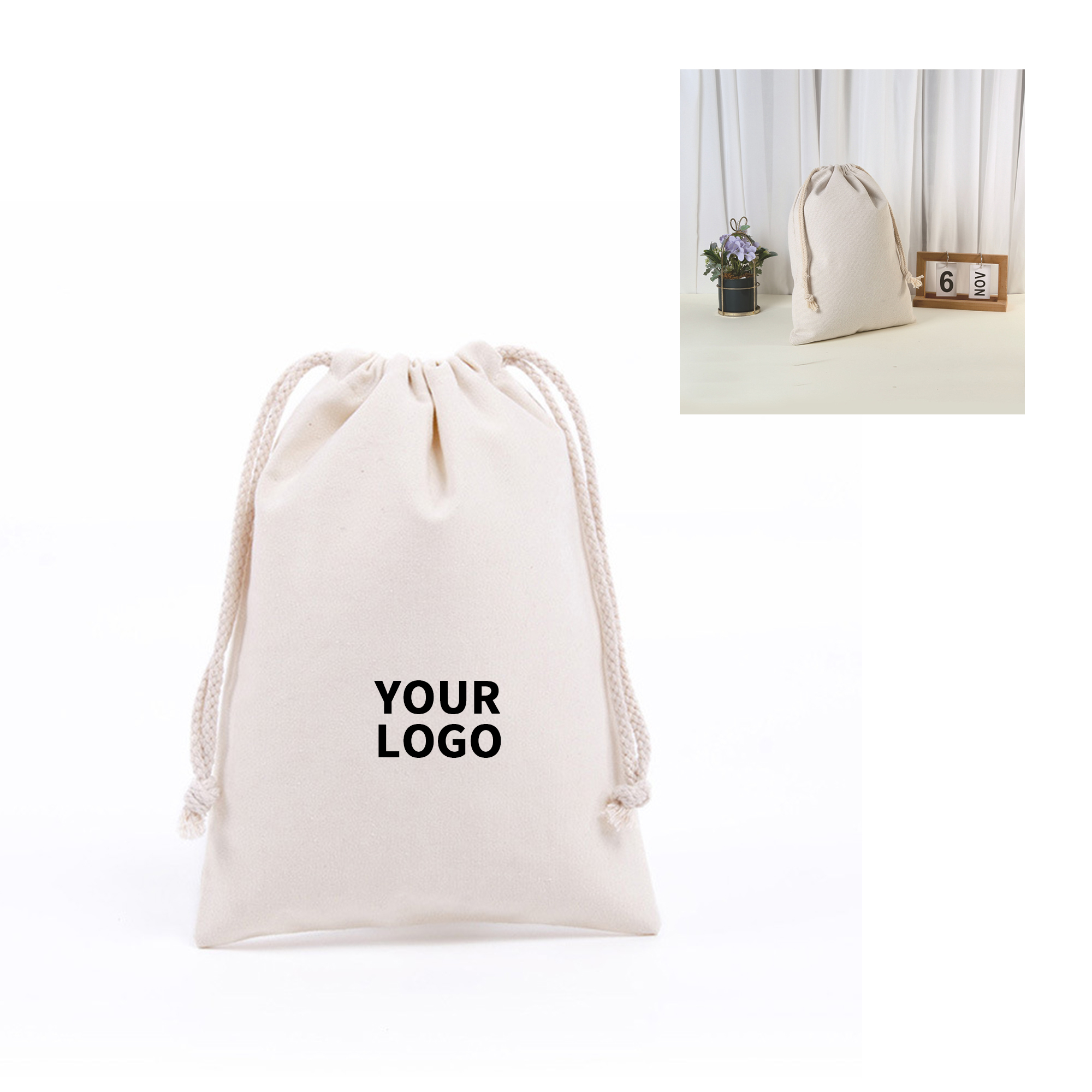 Cotton Canvas Drawstring Bag 10" x 8" 2