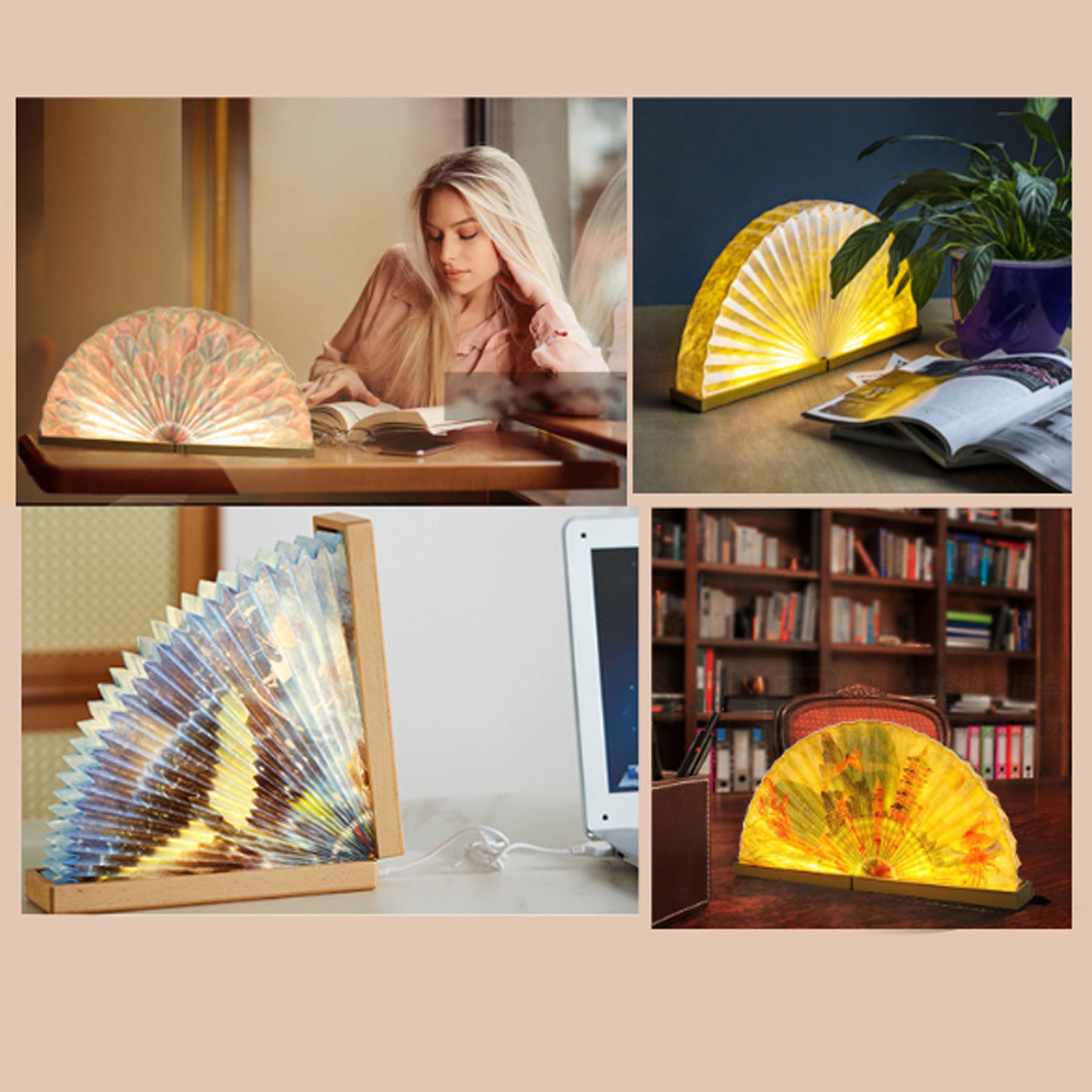 Wooden Fan LED Night Light Book Light Creative Gift 2