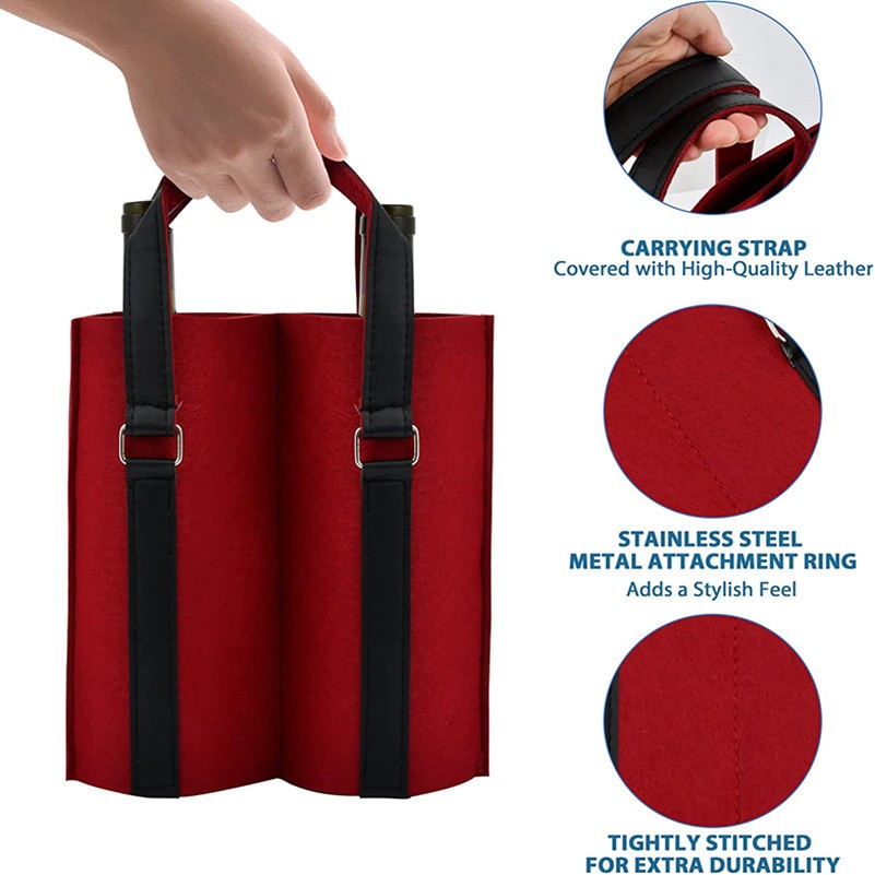 Felt 2 Bottle Wine Carrier Tote Gift Bags, custom tote bag with logo imprint 3