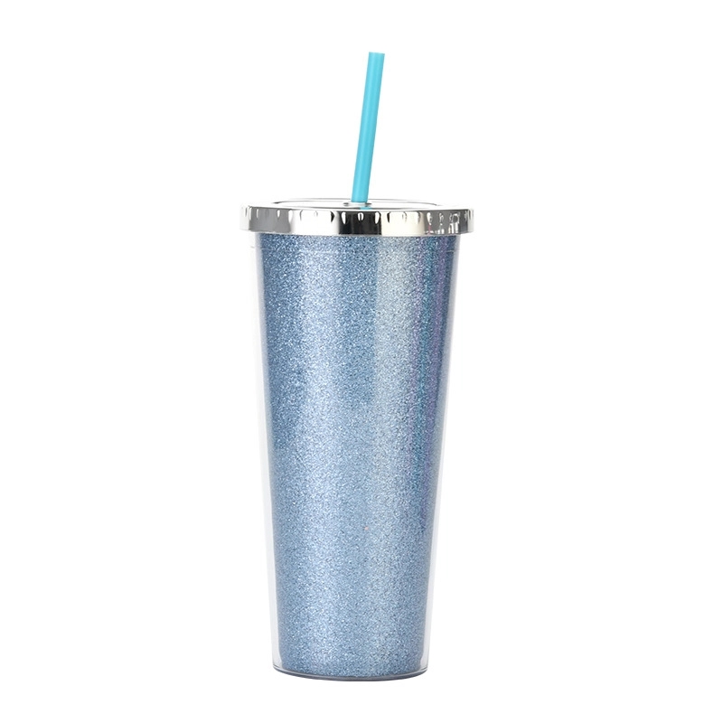 Custom Transparent  AS Plastic Sequin Straw Tumbler 17