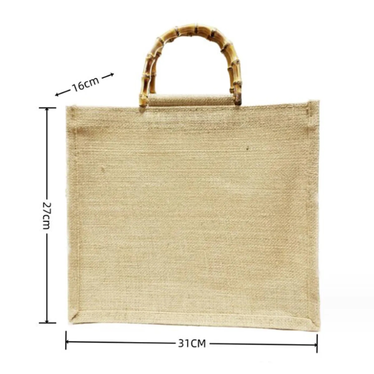 Reusable Jute Shopping Tote Bag with Bamboo Handles 4
