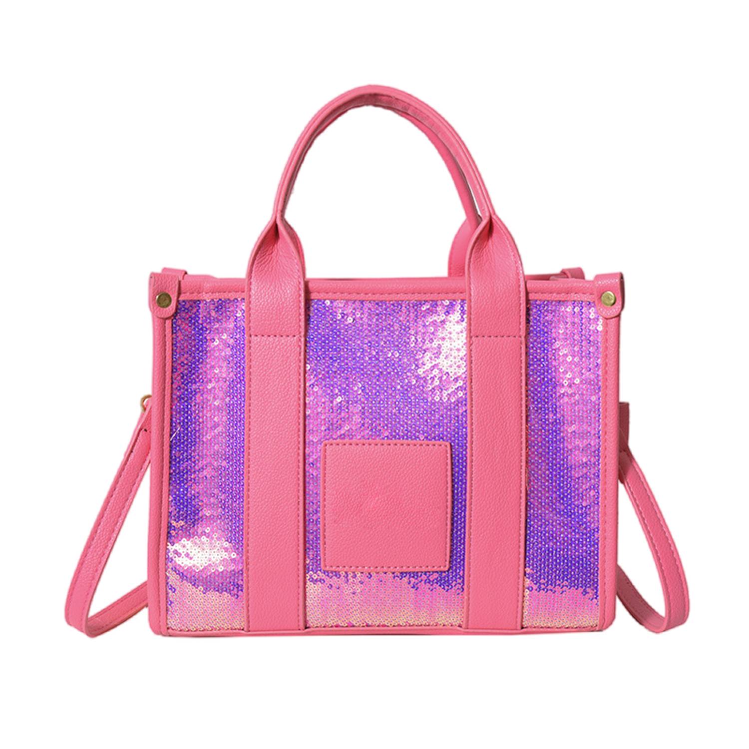 PU Leather Crossbody Bag Sequins Clash Color Tote 5