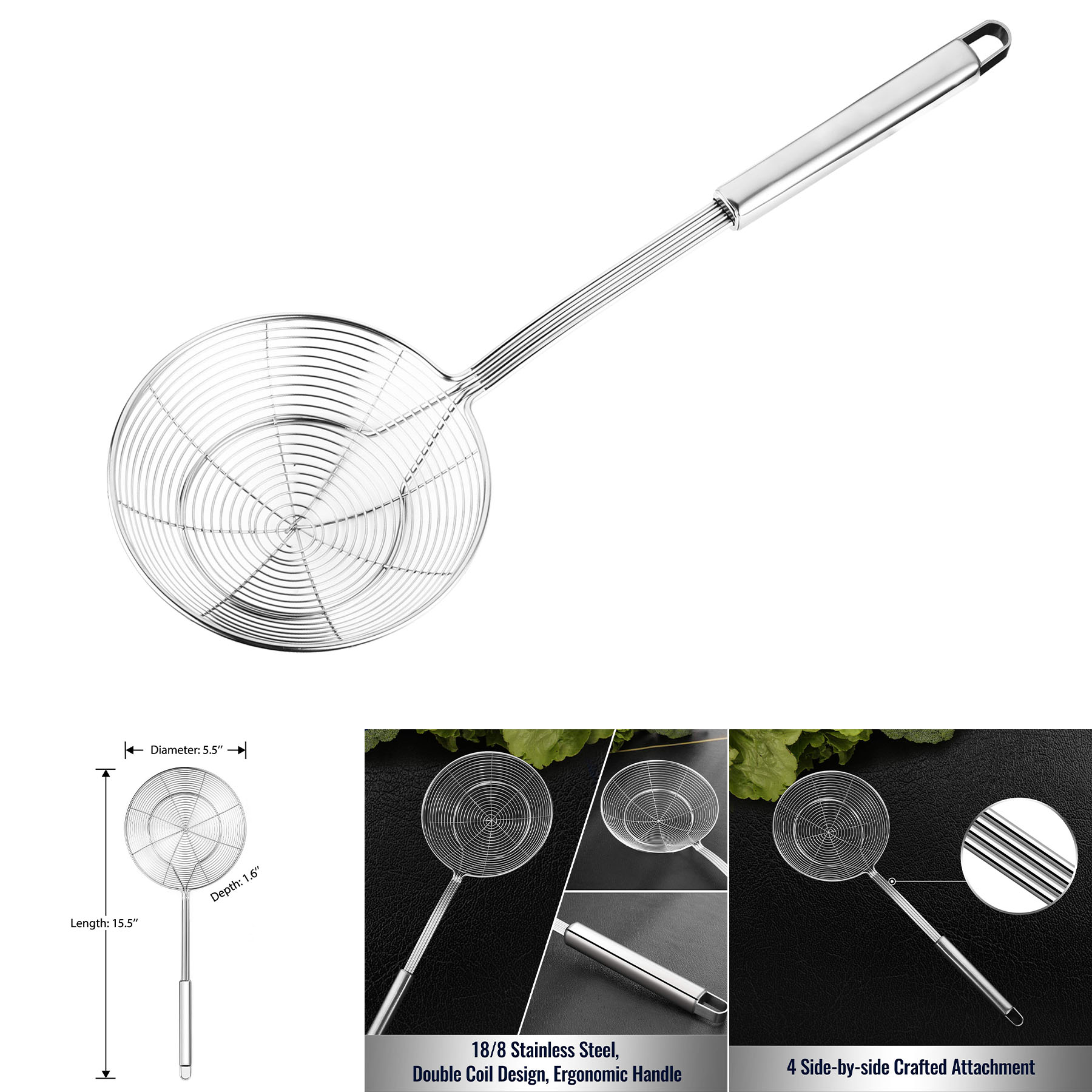 Solid Stainless Steel Spider Strainer Skimmer Ladle 2