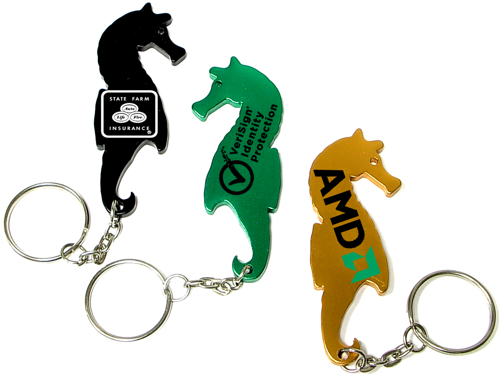 Sea horse shaped aluminum bottle opener with key chain 2