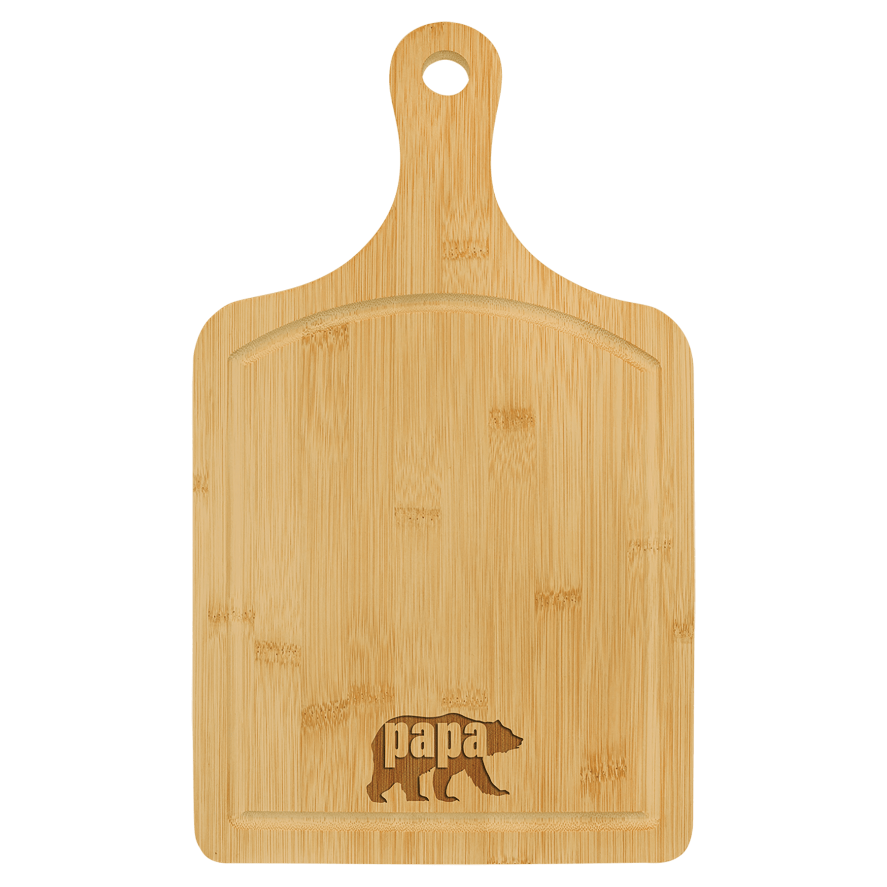 15 1/2" x 9" Bamboo Cutting Board Paddle Shape with Drip Ring 2