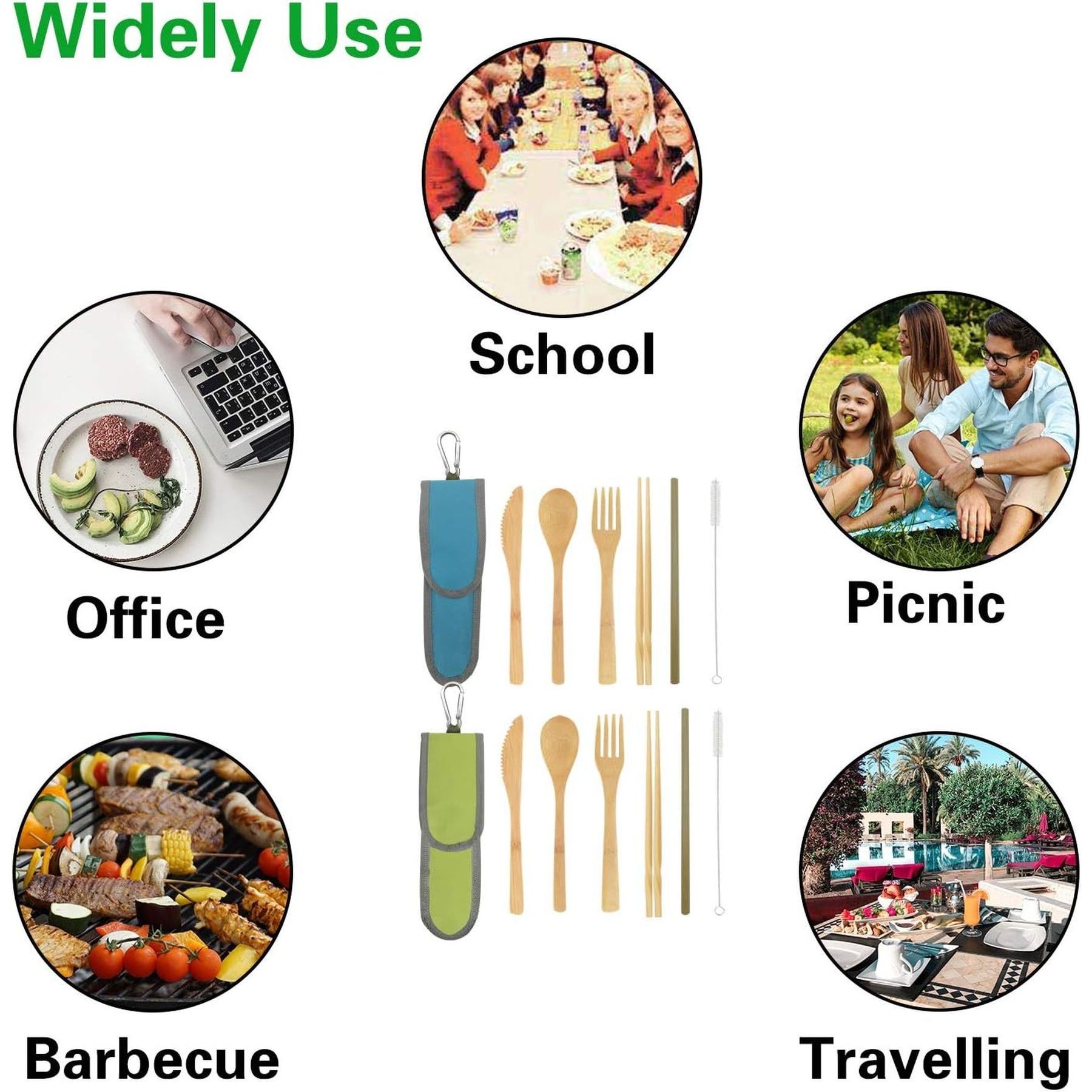 Travel Bamboo Cutlery Set Organic Utensils With Case 17